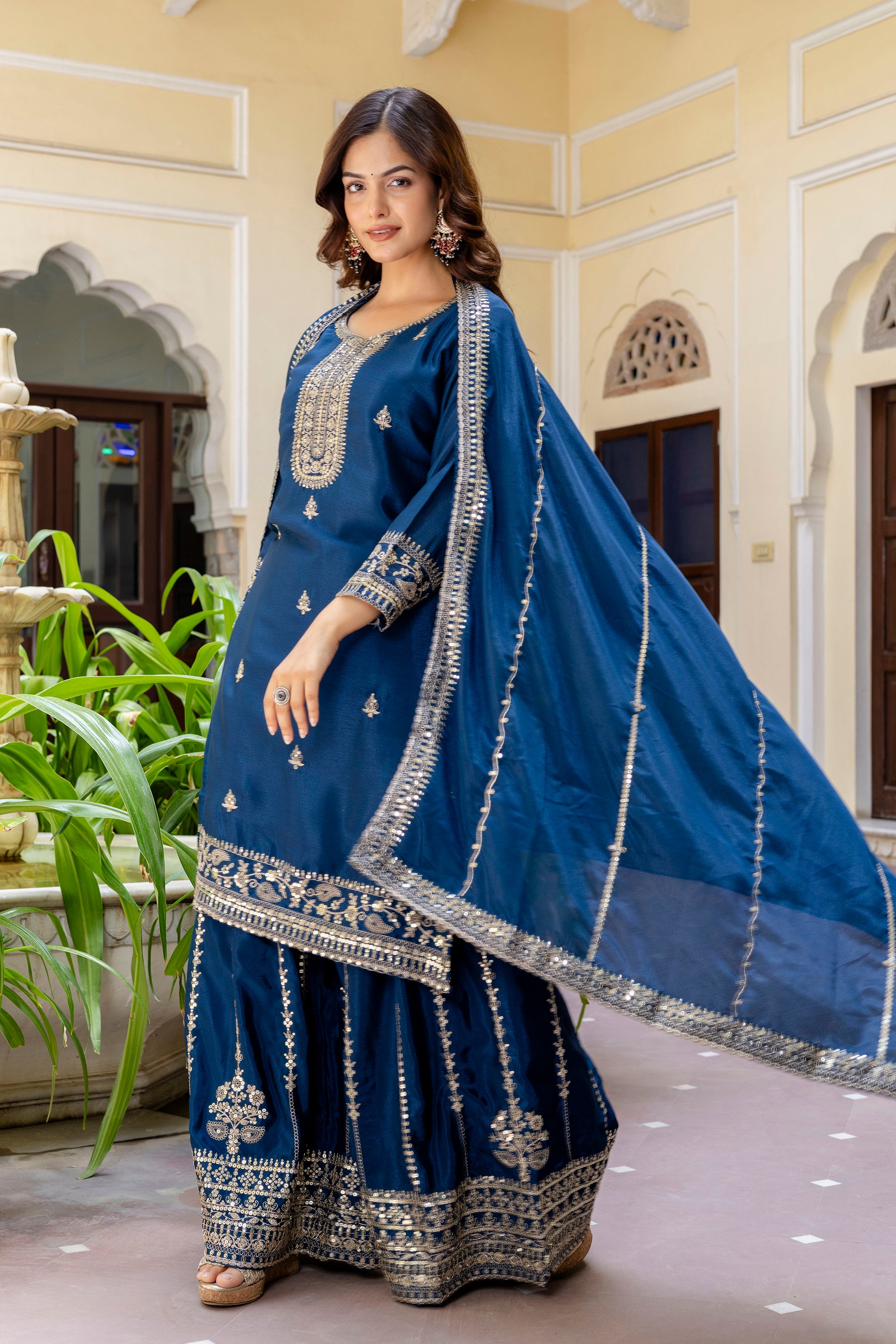 Fablous Blue Embroidered Sequence Zari Designer Traditional Wear Salwar Suit With Dupatta