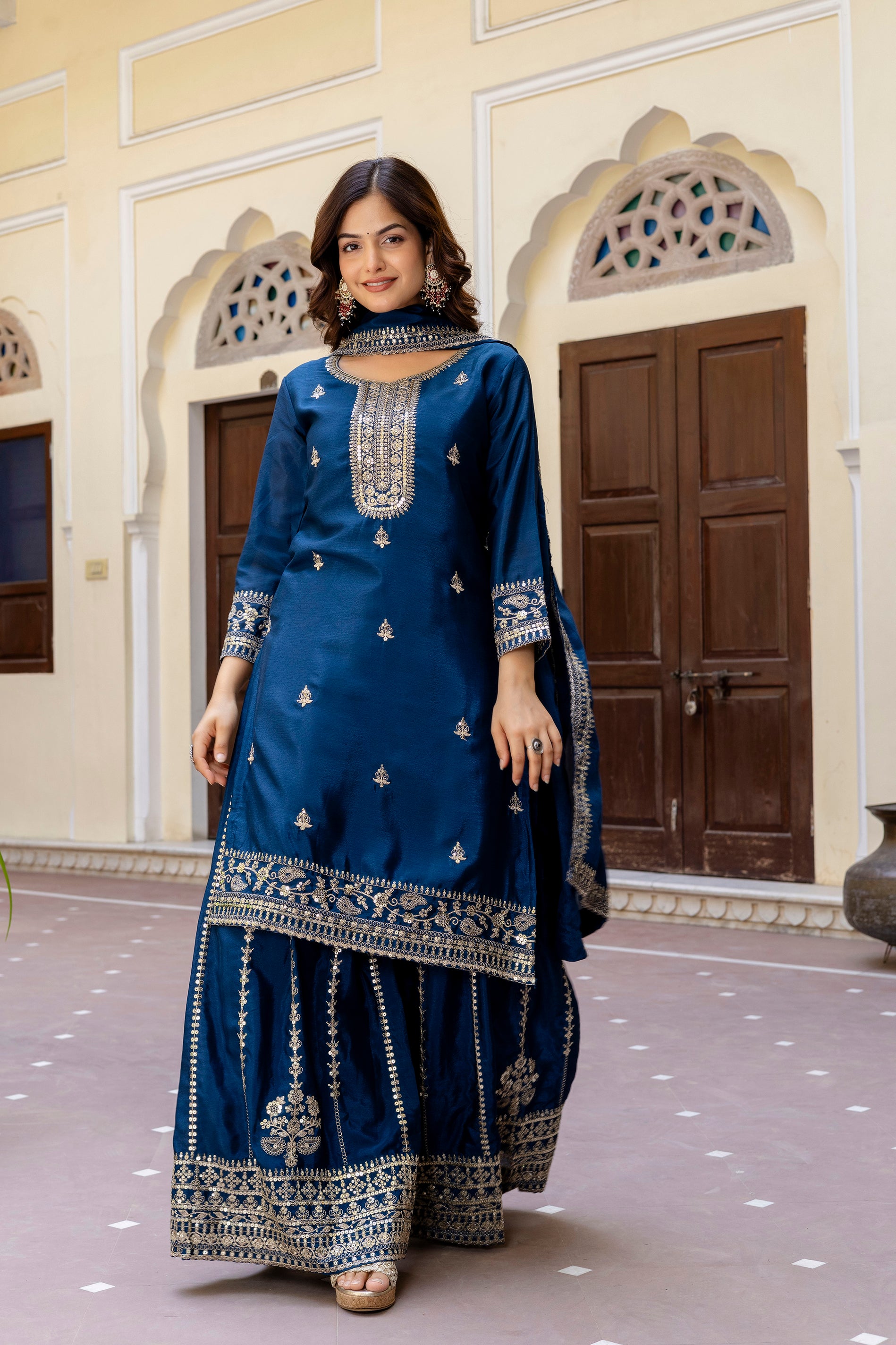 Fablous Blue Embroidered Sequence Zari Designer Traditional Wear Salwar Suit With Dupatta