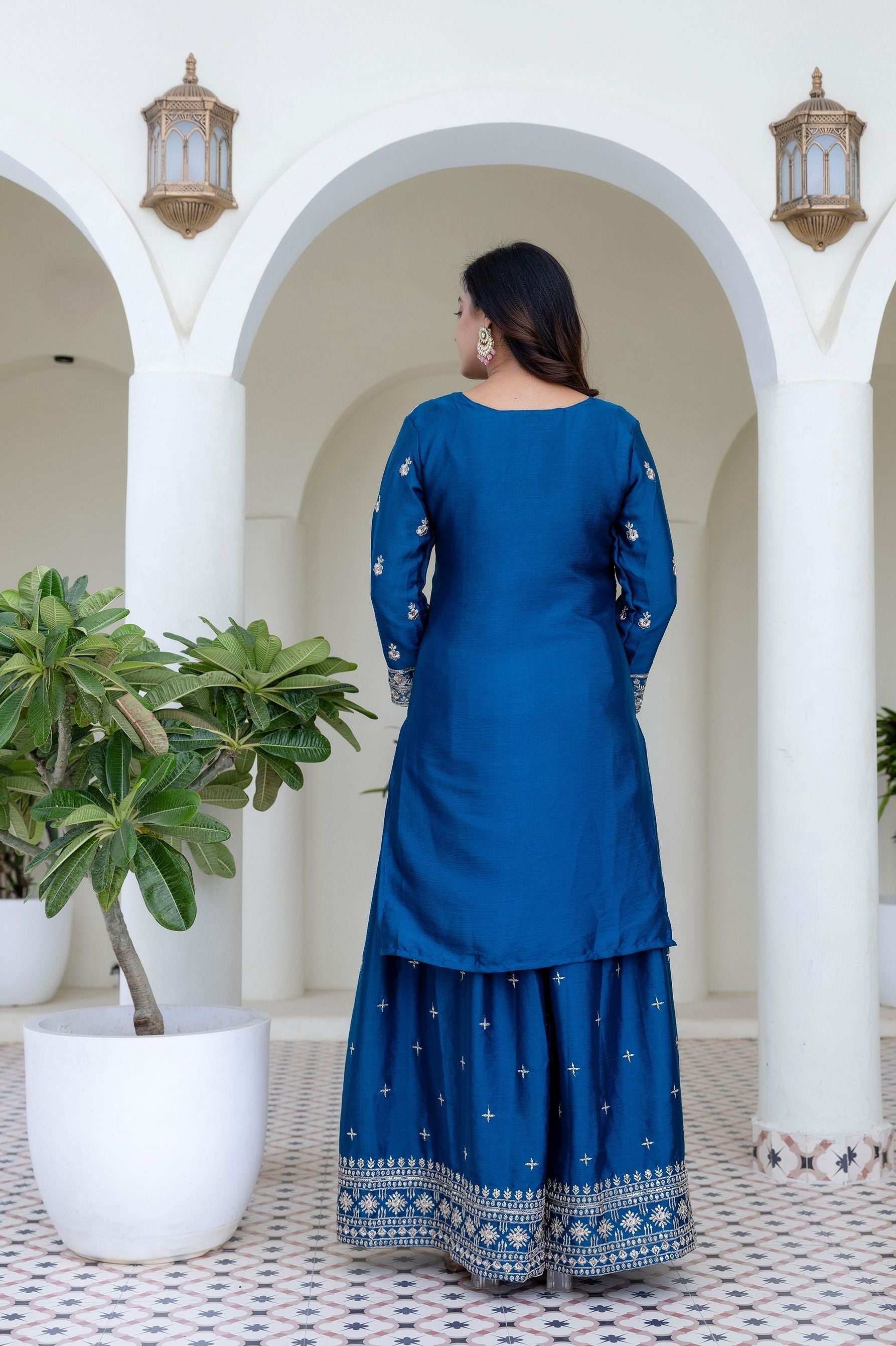 Teal Blue Embriodered Sequence Designer Traditional Wear Salwar Suit With Dupatta