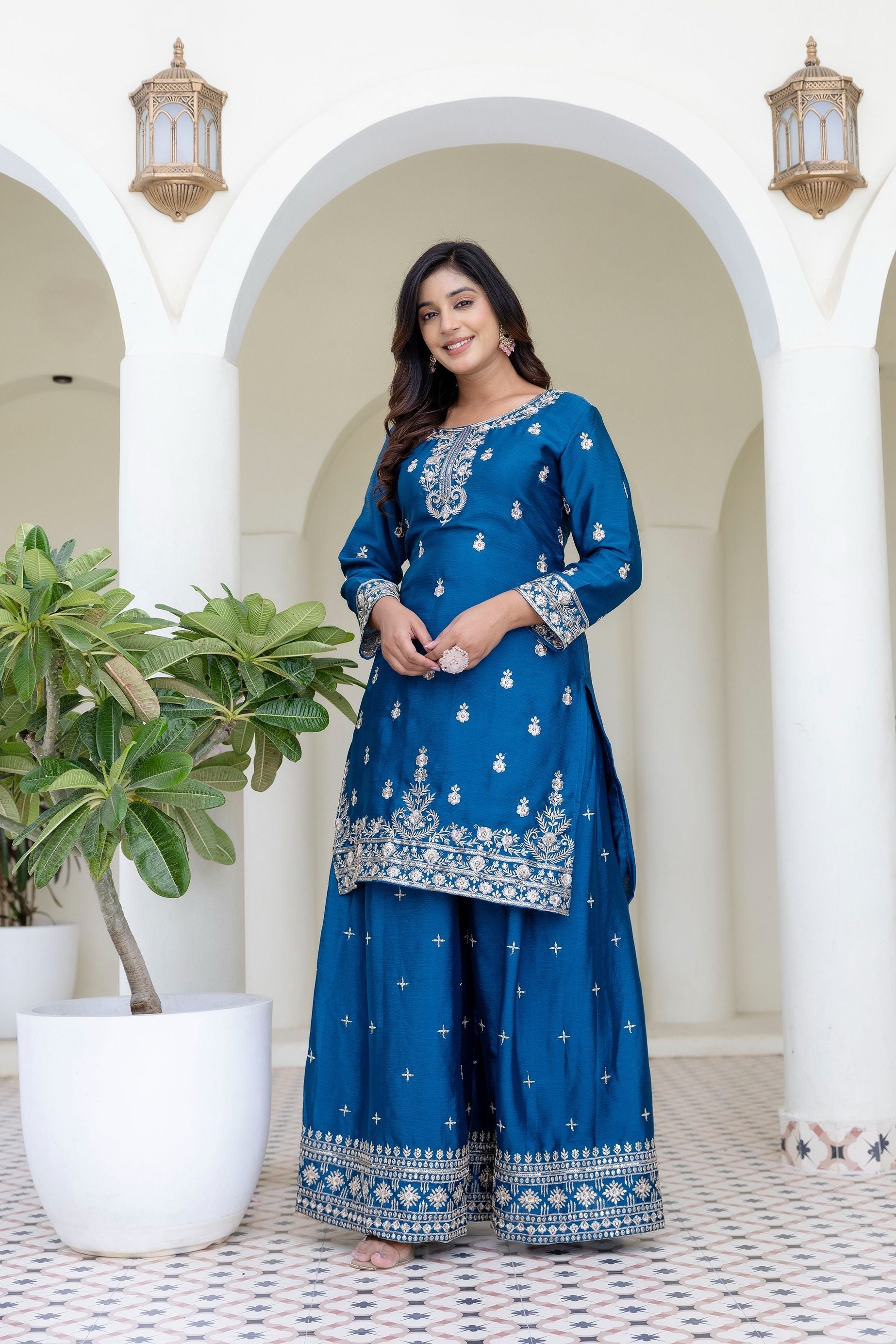 Teal Blue Embriodered Sequence Designer Traditional Wear Salwar Suit With Dupatta