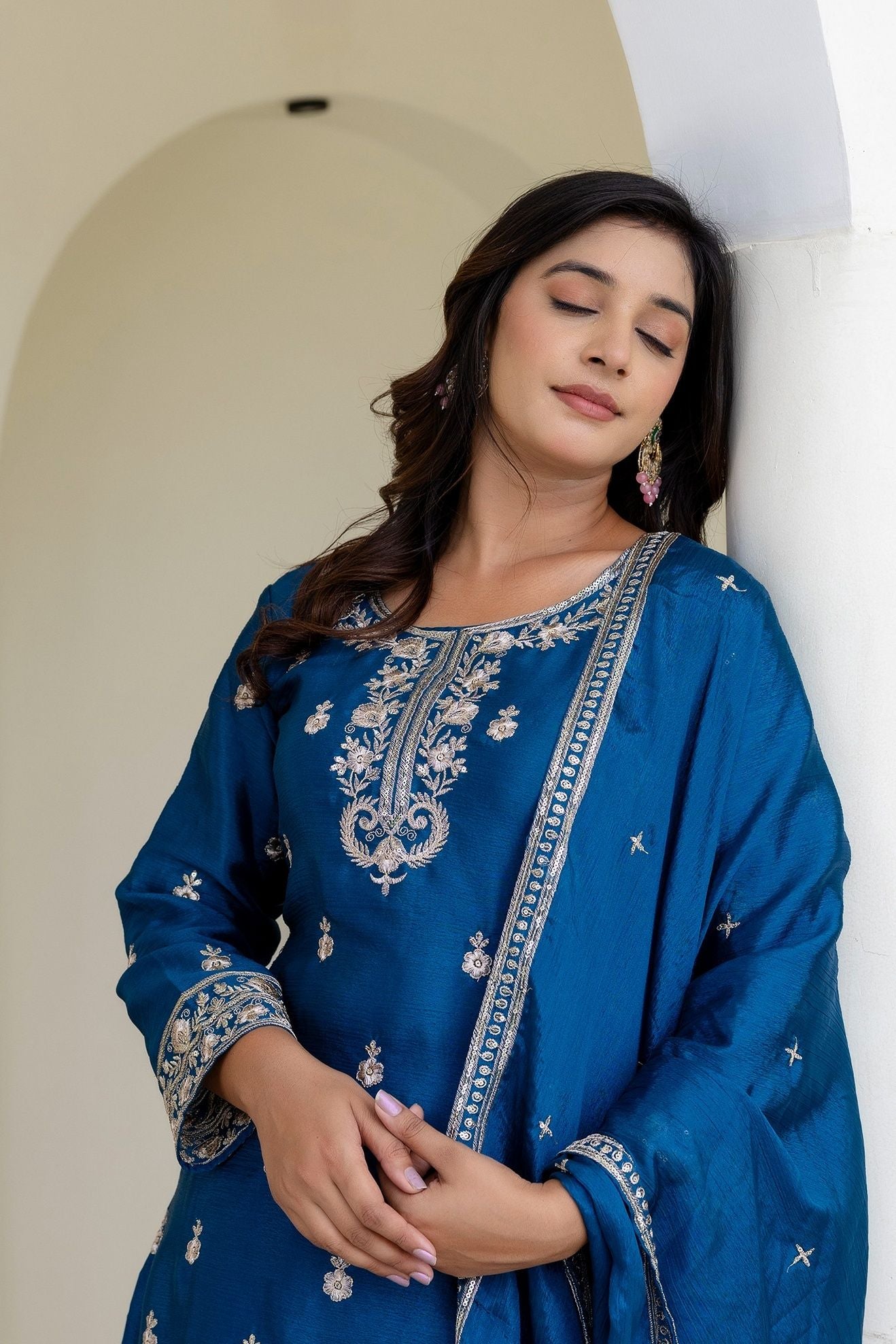 Teal Blue Embriodered Sequence Designer Traditional Wear Salwar Suit With Dupatta