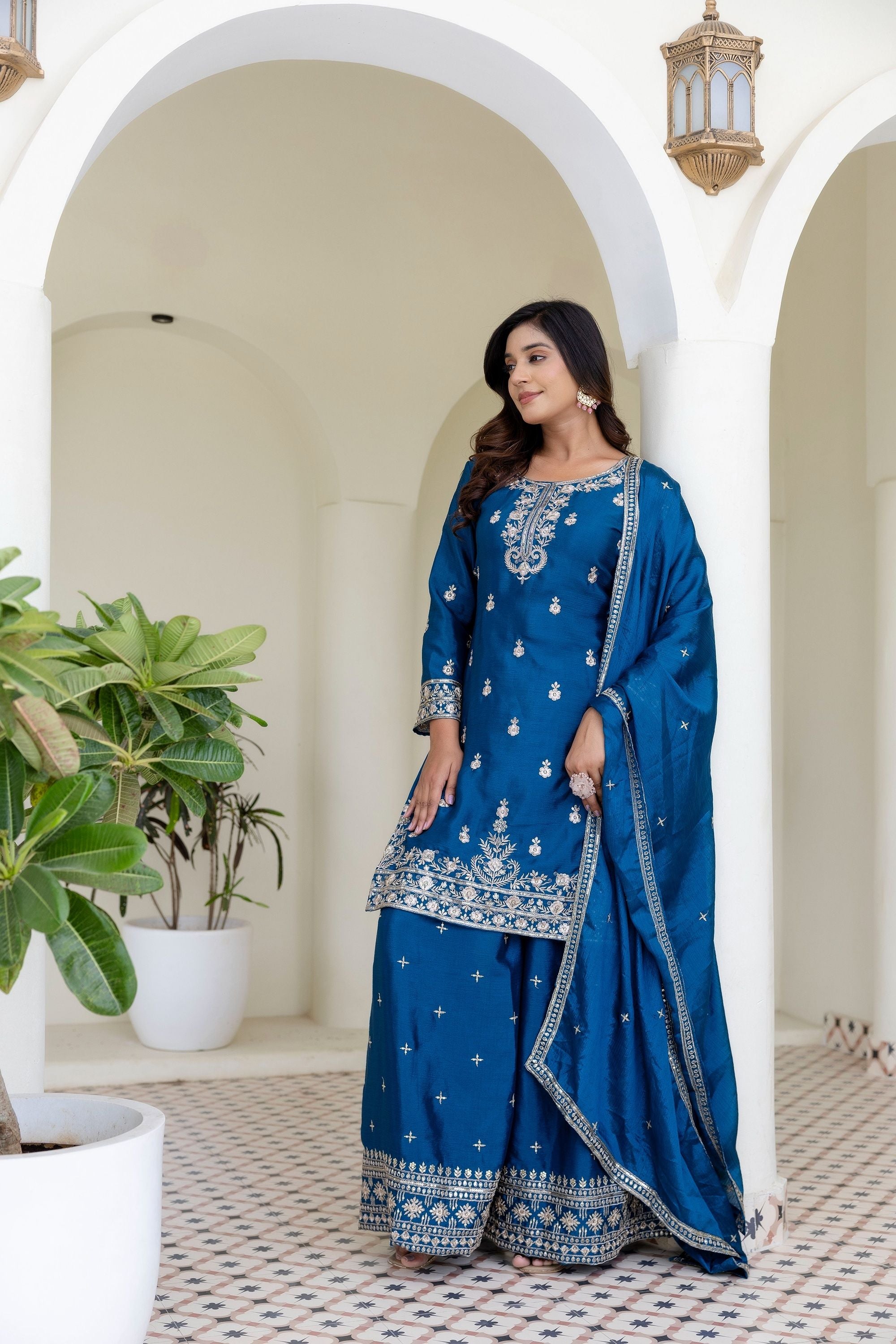 Teal Blue Embriodered Sequence Designer Traditional Wear Salwar Suit With Dupatta