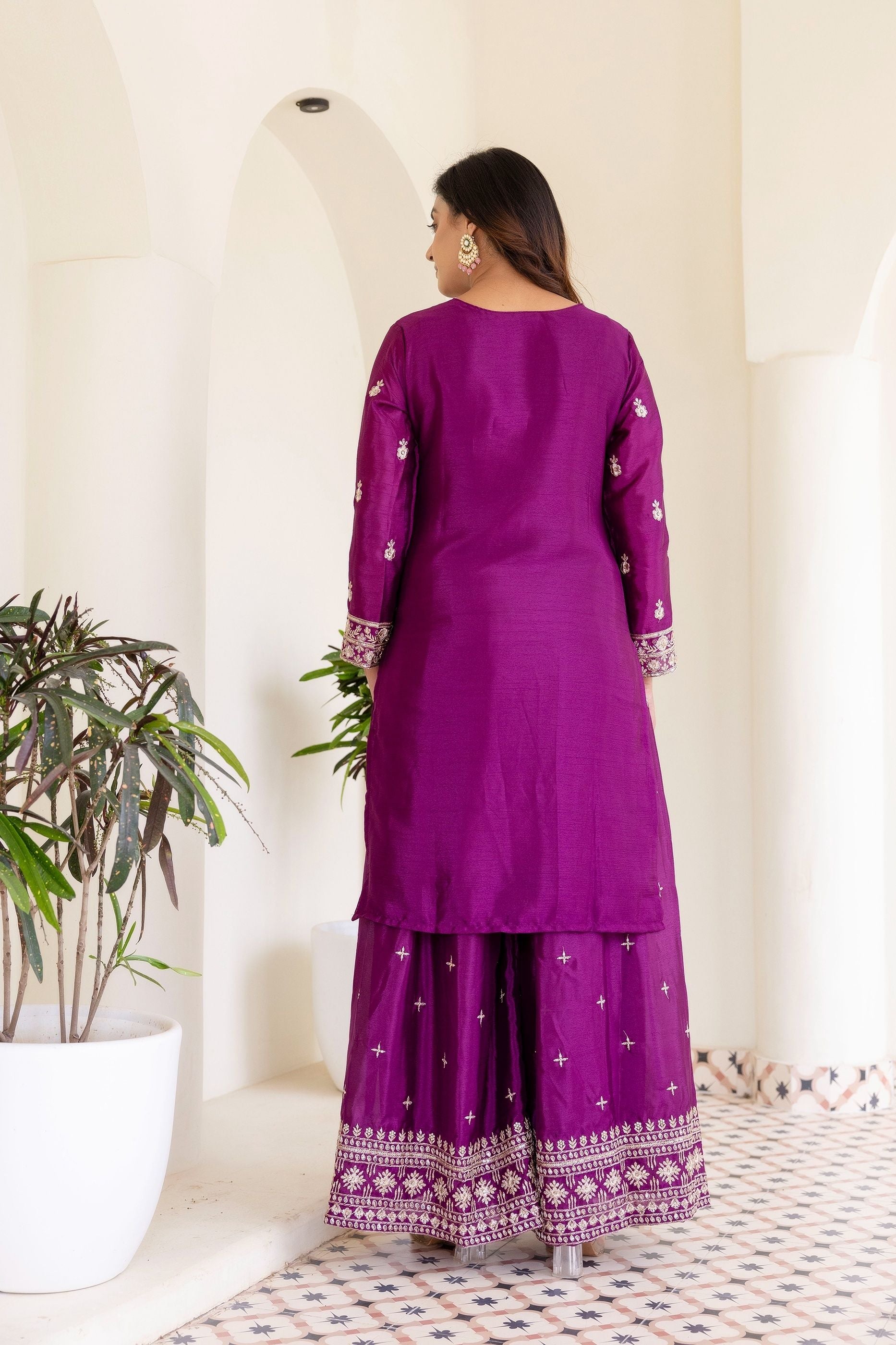 Plum Purple Embriodered Sequence Designer Traditional Wear Salwar Suit With Dupatta