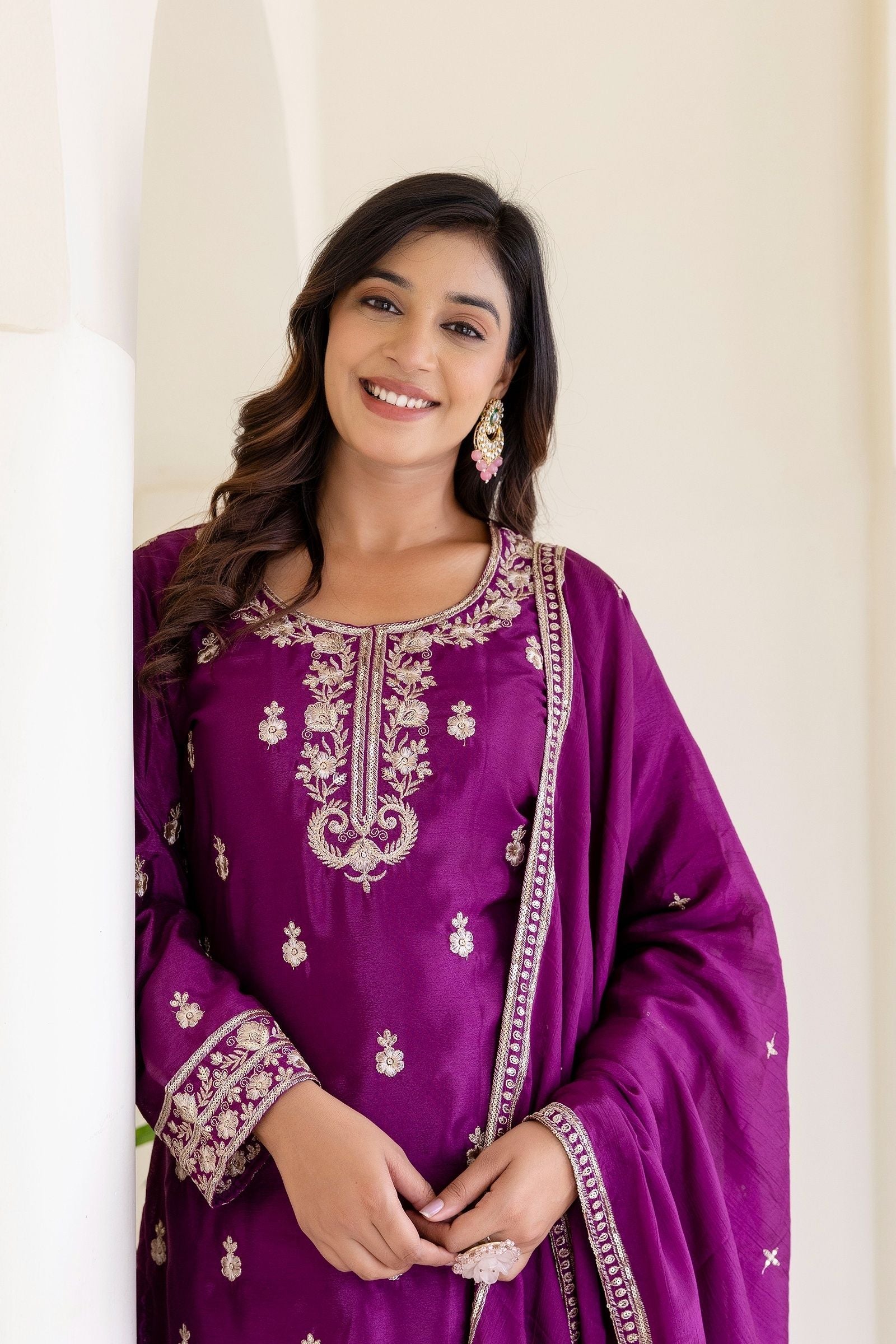 Plum Purple Embriodered Sequence Designer Traditional Wear Salwar Suit With Dupatta