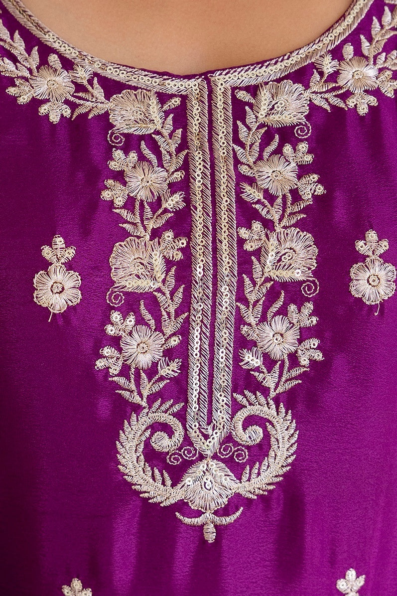 Plum Purple Embriodered Sequence Designer Traditional Wear Salwar Suit With Dupatta