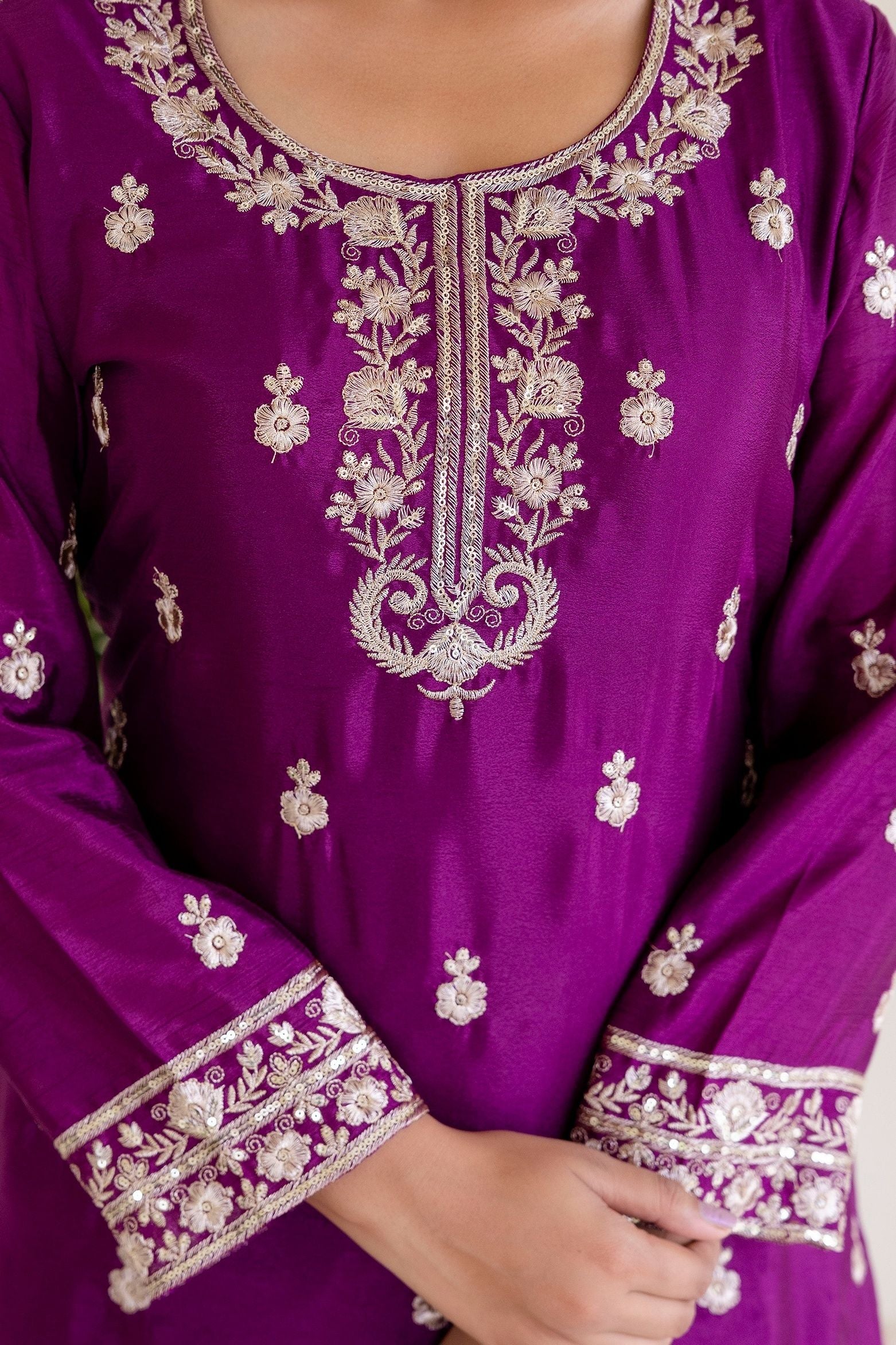 Plum Purple Embriodered Sequence Designer Traditional Wear Salwar Suit With Dupatta
