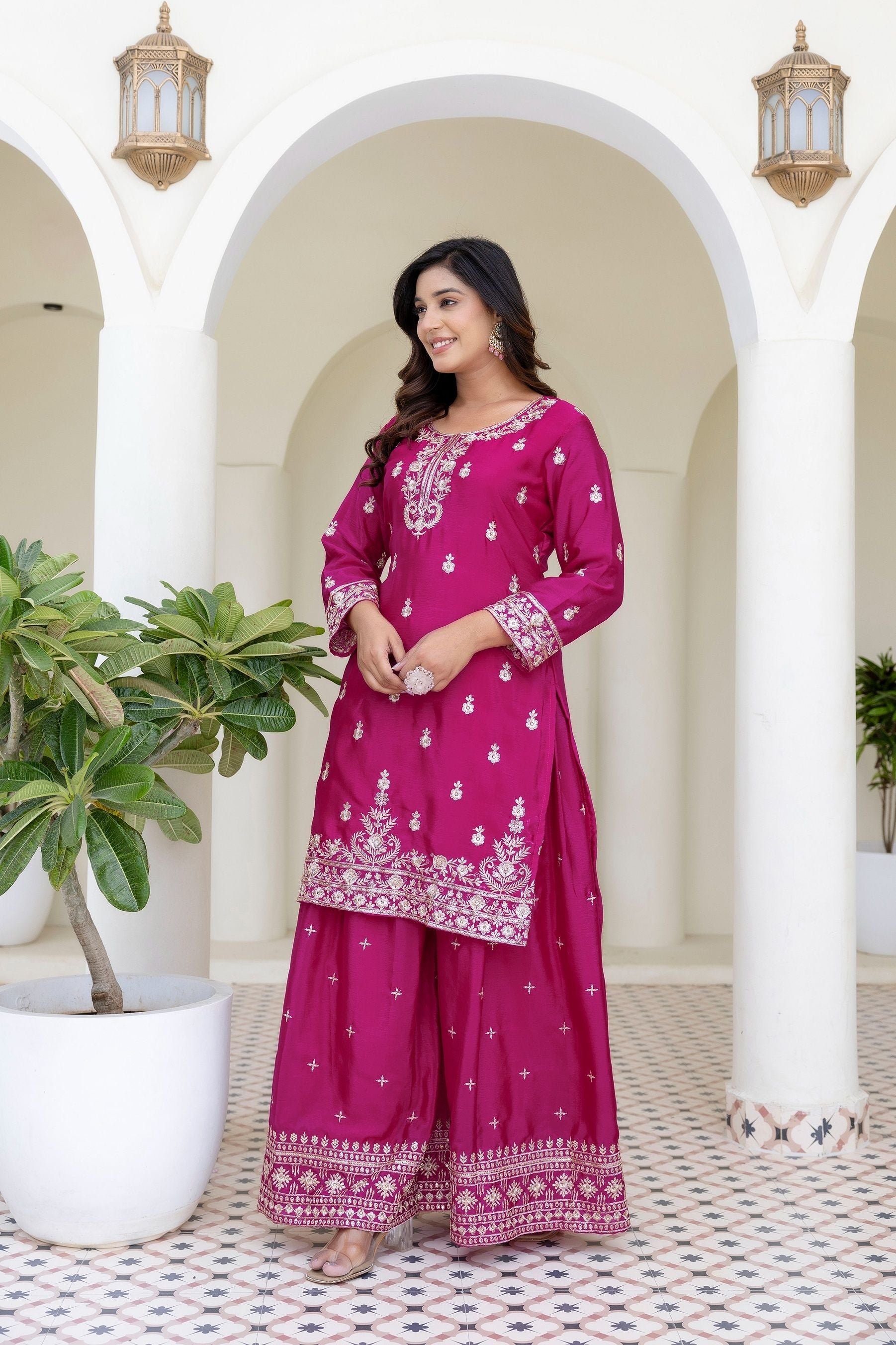 Magenta Rani Embriodered Sequence Designer Traditional Wear Salwar Suit With Dupatta