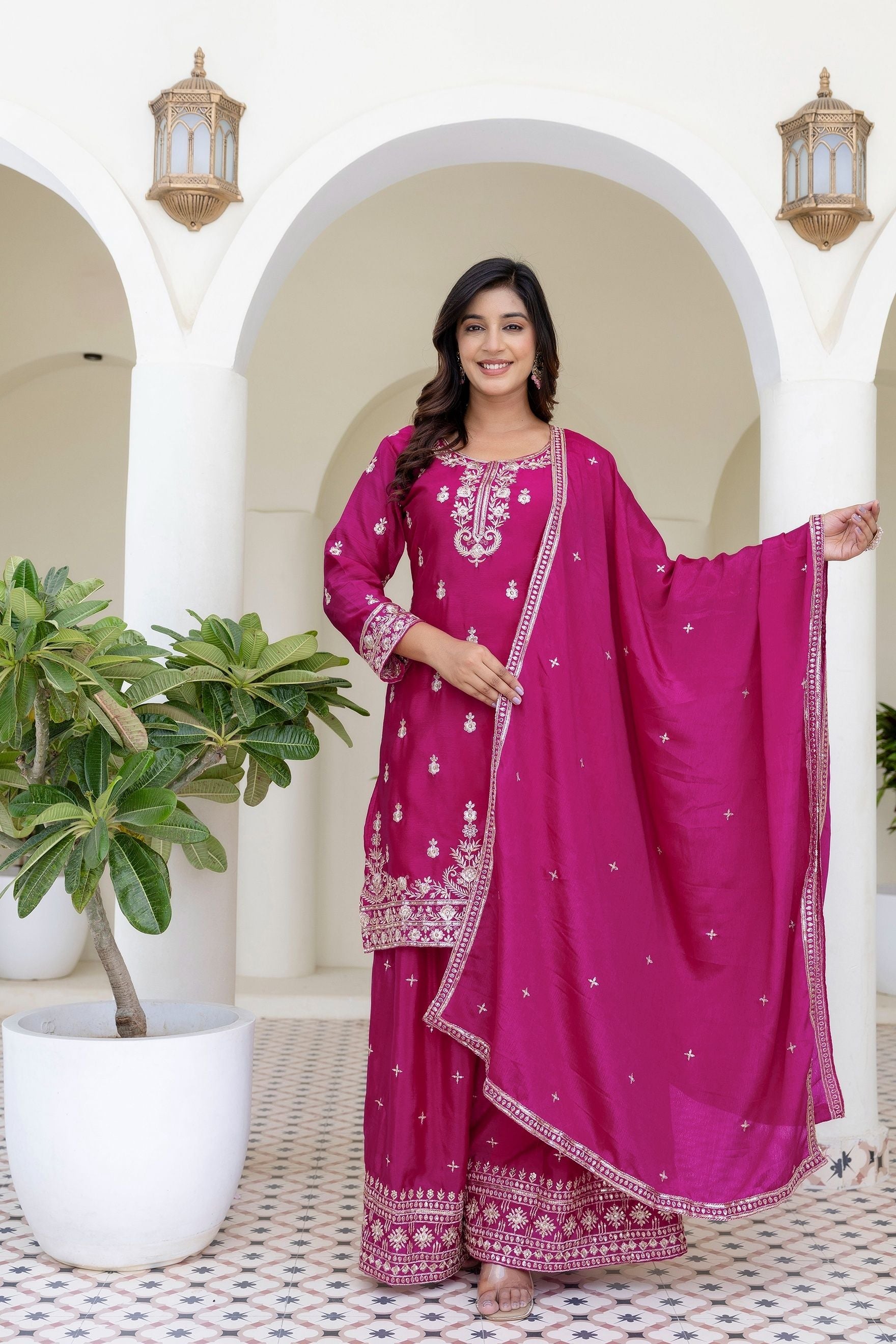 Magenta Rani Embriodered Sequence Designer Traditional Wear Salwar Suit With Dupatta