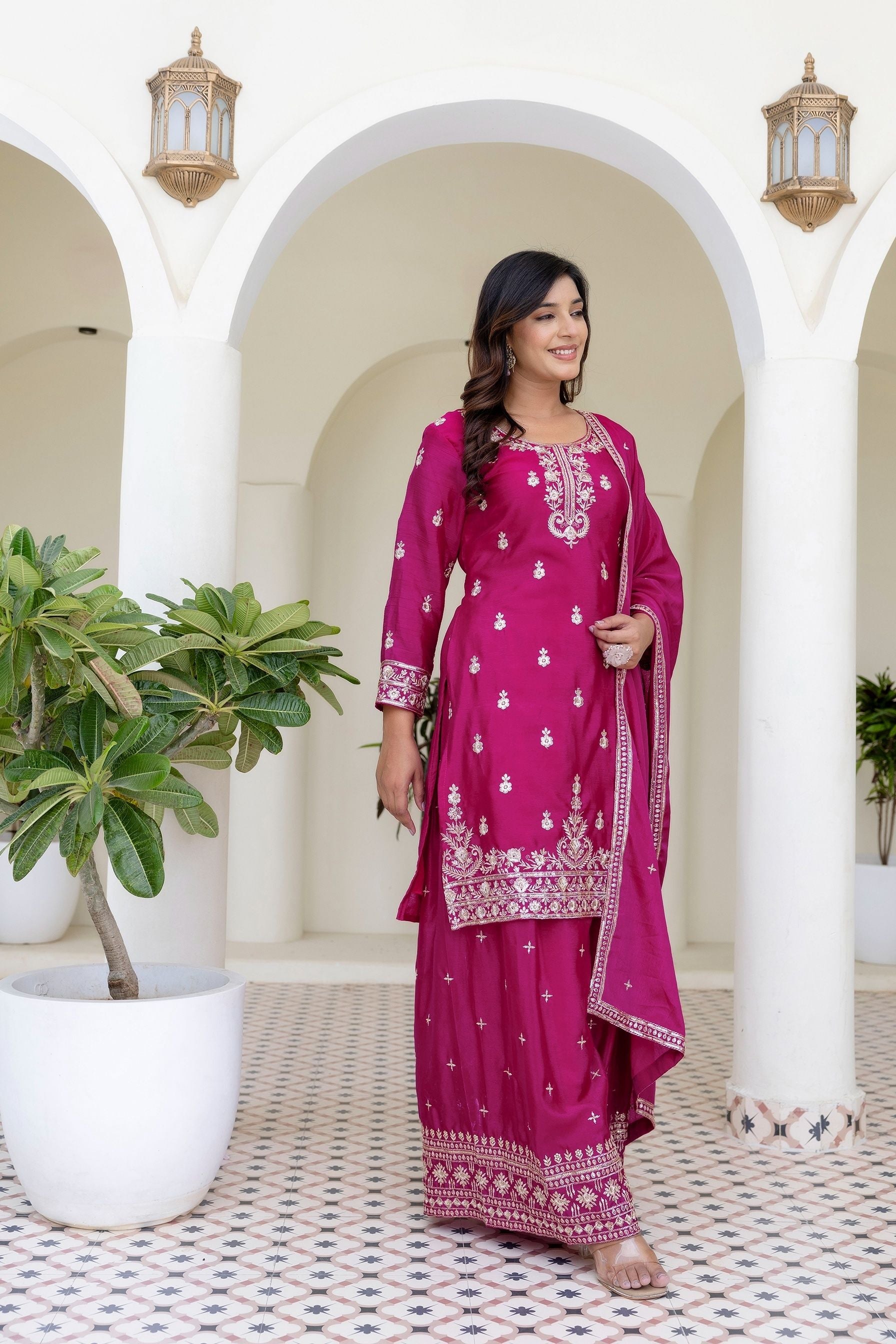 Magenta Rani Embriodered Sequence Designer Traditional Wear Salwar Suit With Dupatta