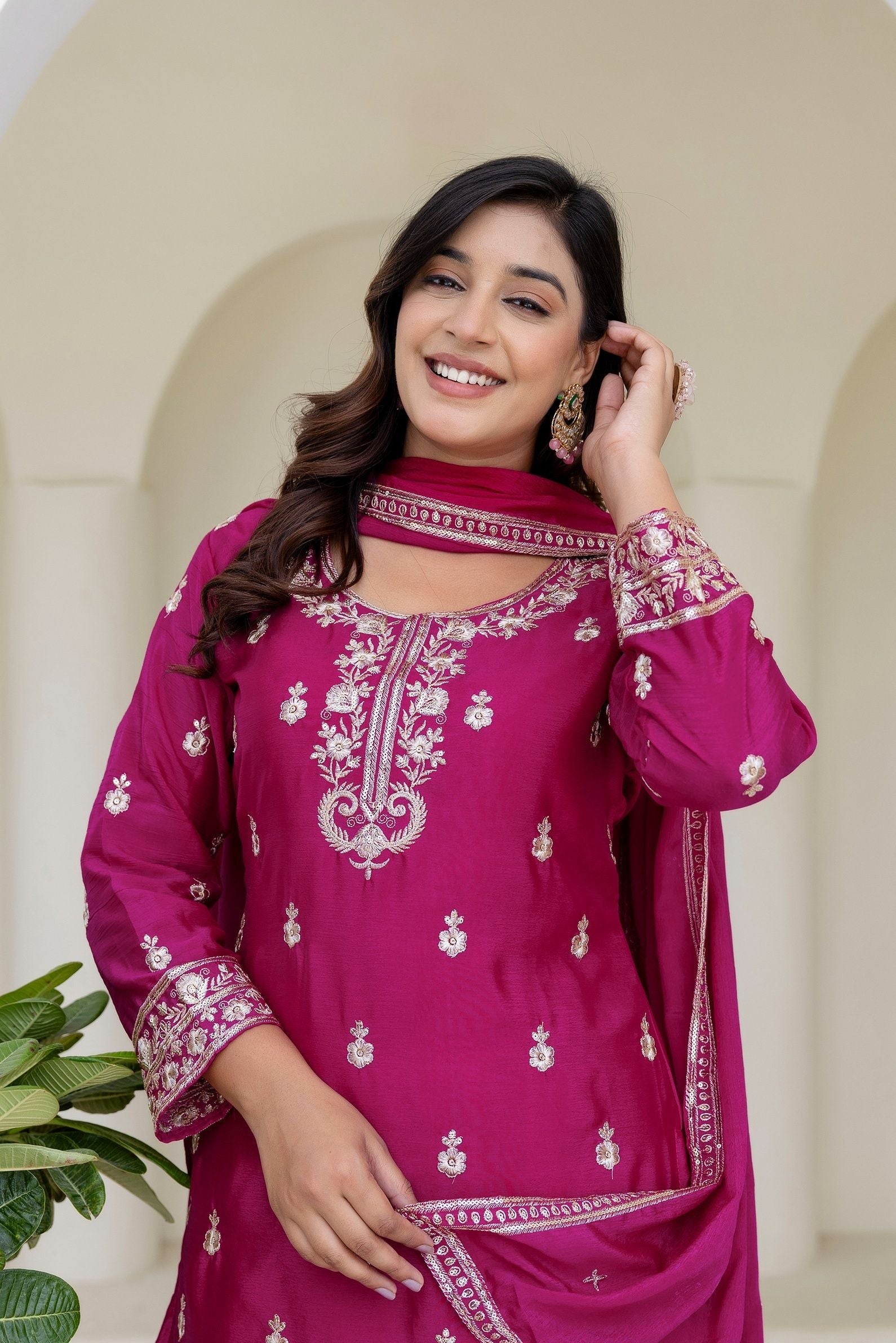 Magenta Rani Embriodered Sequence Designer Traditional Wear Salwar Suit With Dupatta
