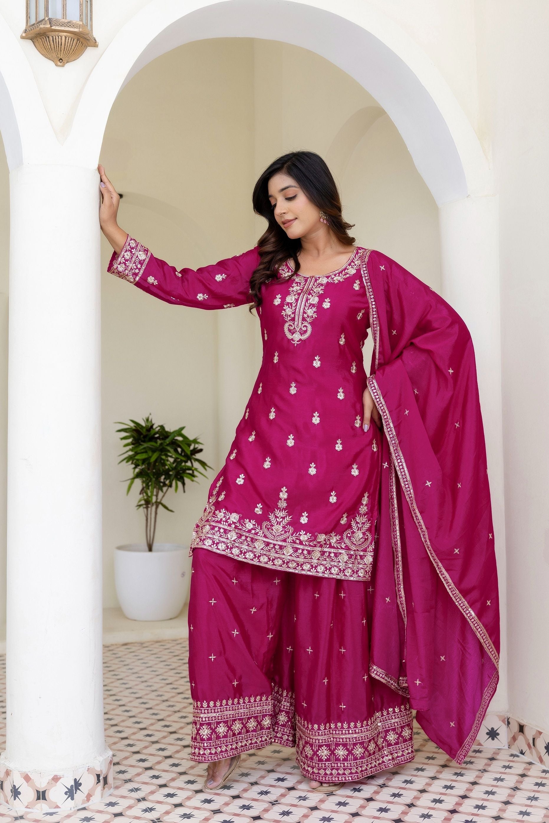 Magenta Rani Embriodered Sequence Designer Traditional Wear Salwar Suit With Dupatta