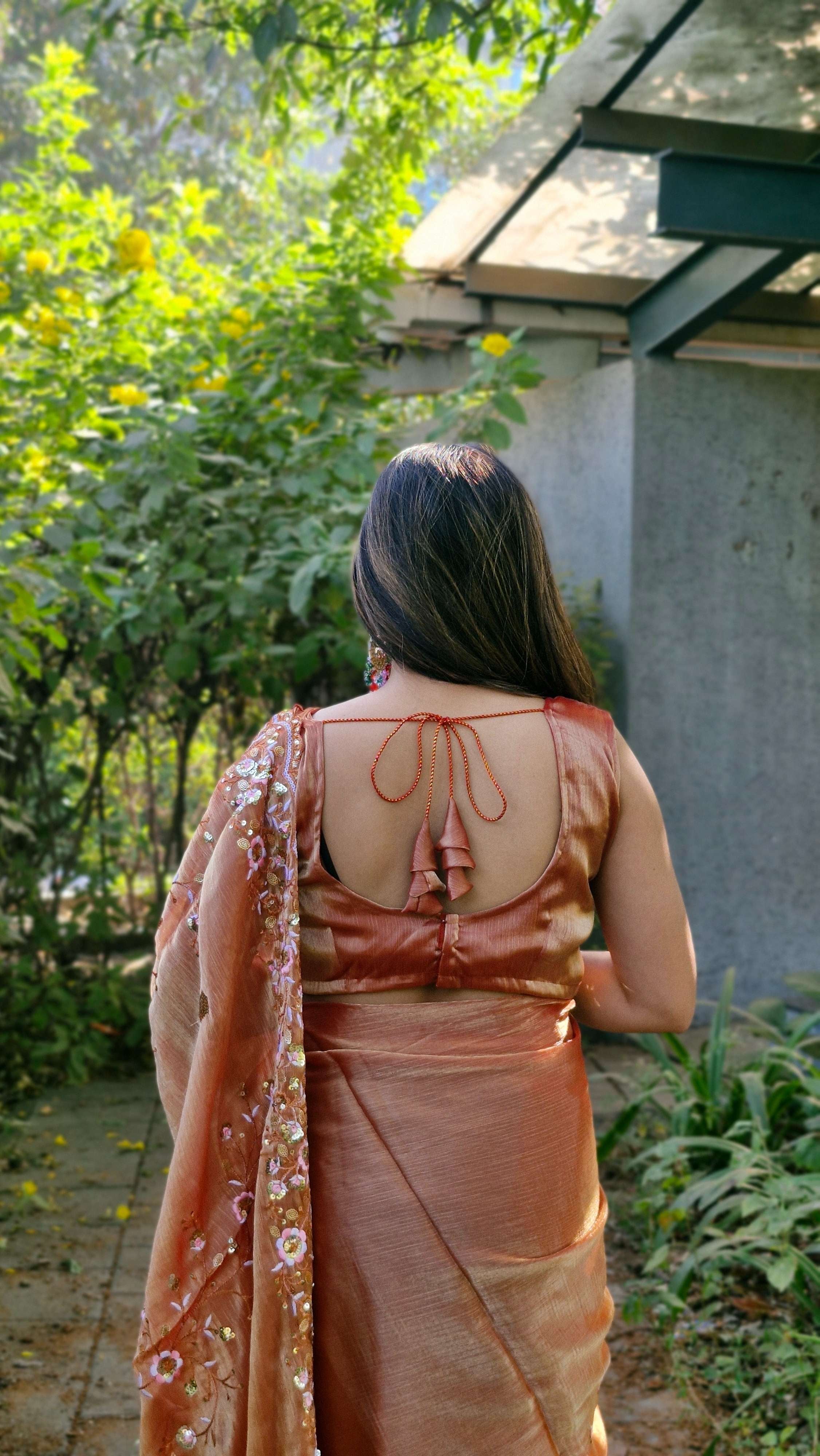 Blossom Peach Barbari Silk Heavy Sequence Pallu Designer Wedding Wear Saree With Embroidery Blouse