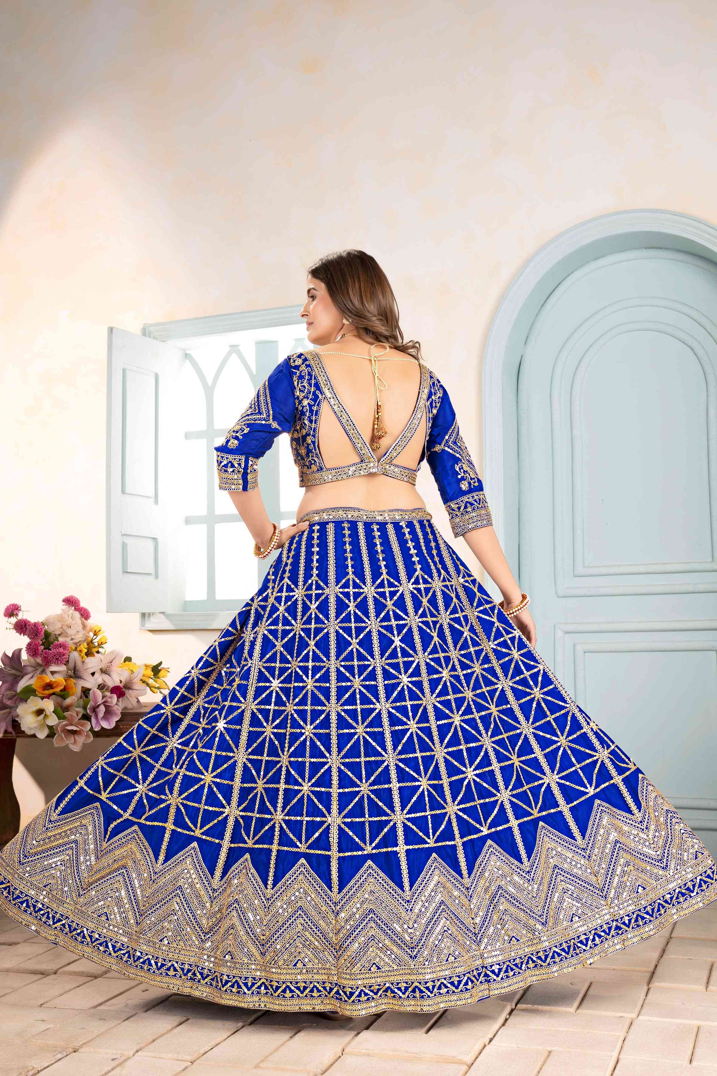Alluring Navyblue Embroidery Sequence Designer Bridal Wear Lehenga Choli With Dupatta