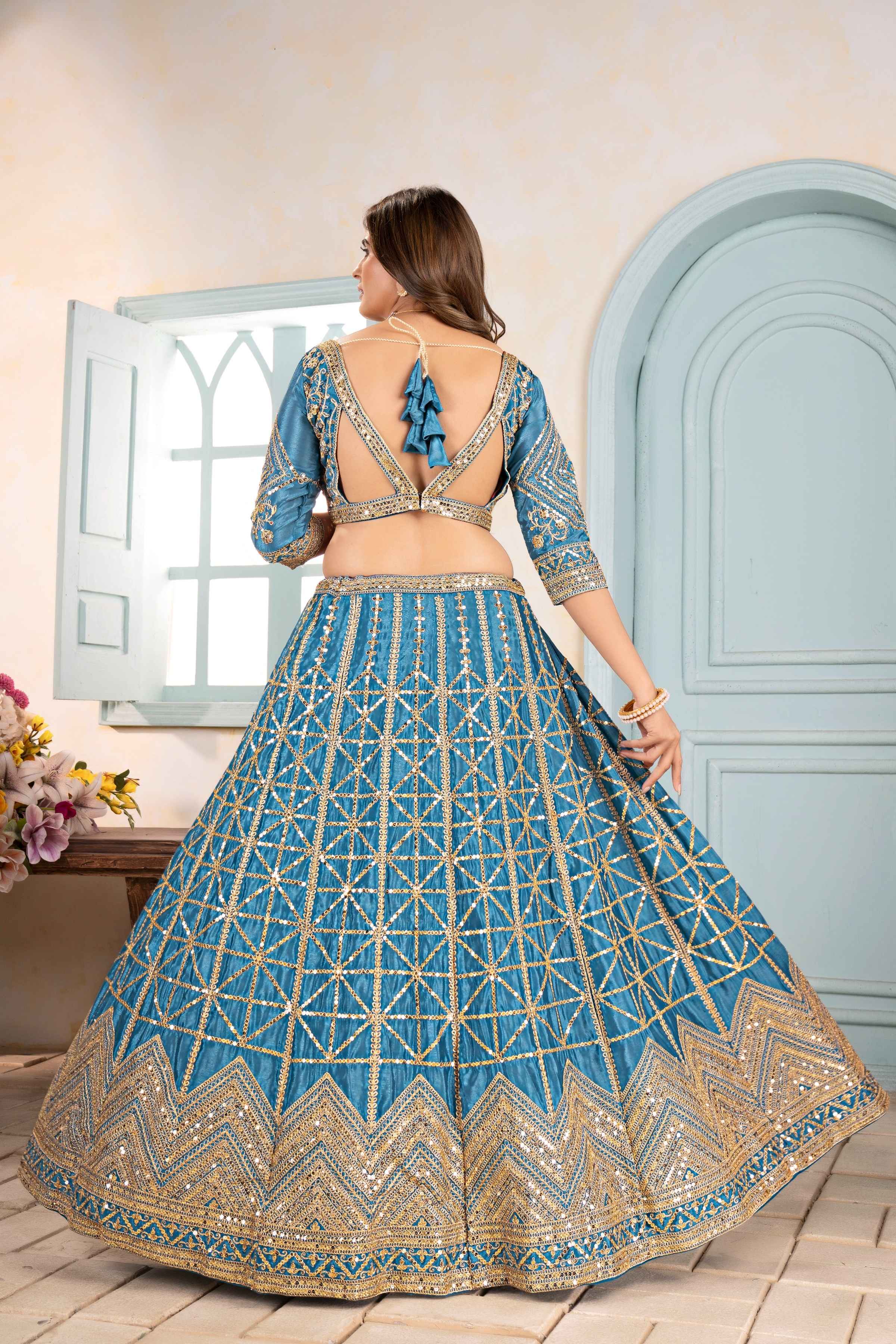 Amazing Teal Blue Embroidery Sequence Designer Bridal Wear Lehenga Choli With Dupatta