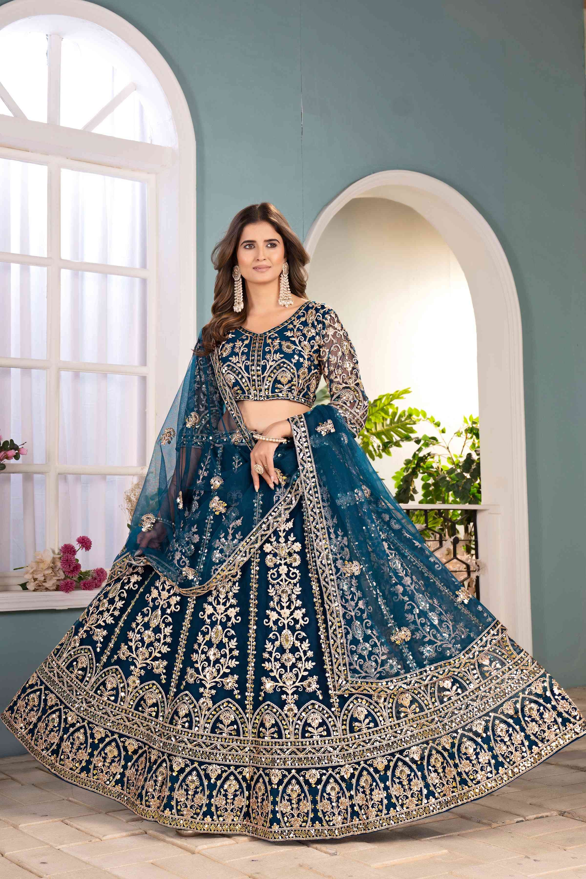 Amazing Rama Net Embroiderd Codding Designer Bridal Wear Lehanga Choli With Dupatta