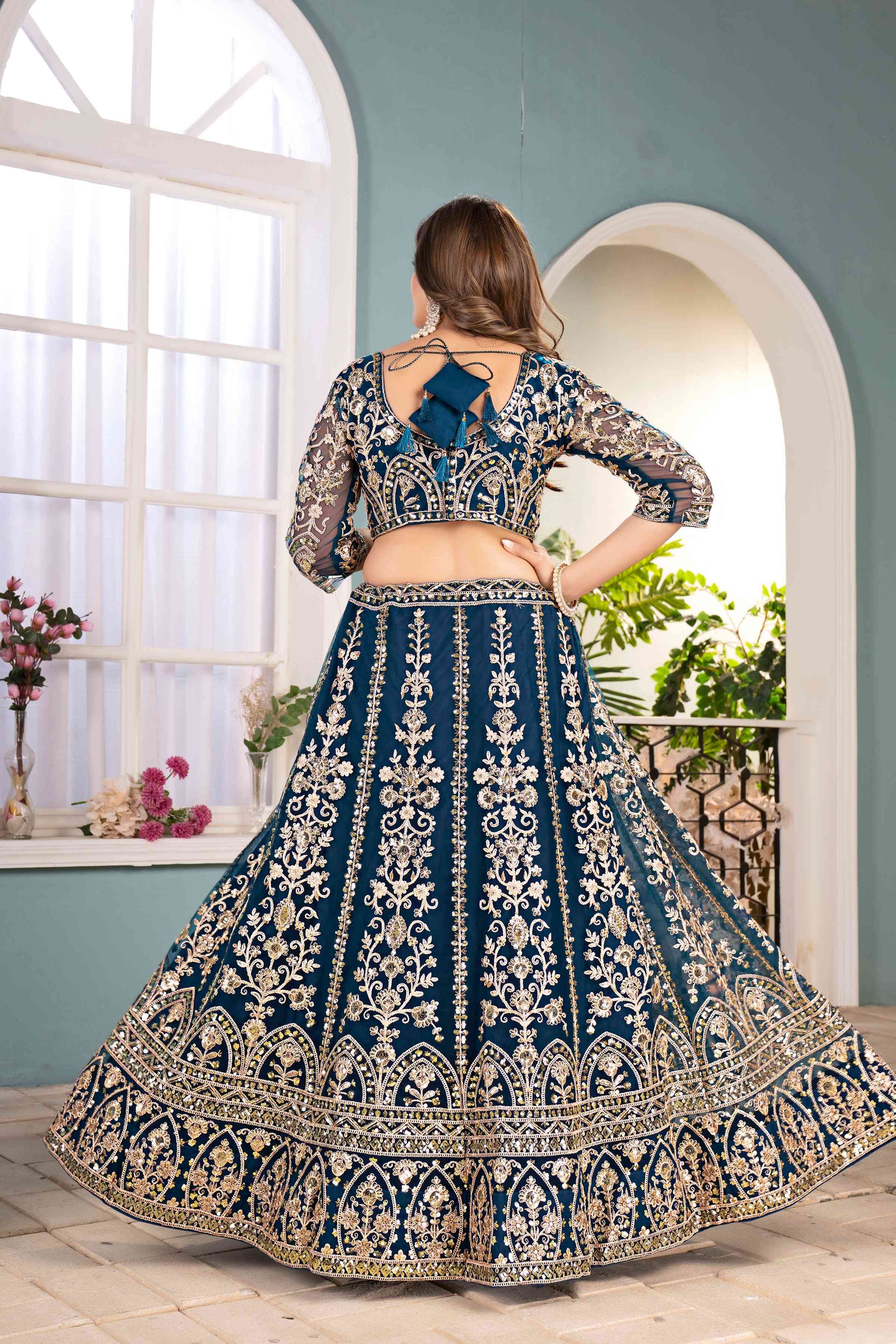 Amazing Rama Net Embroiderd Codding Designer Bridal Wear Lehanga Choli With Dupatta