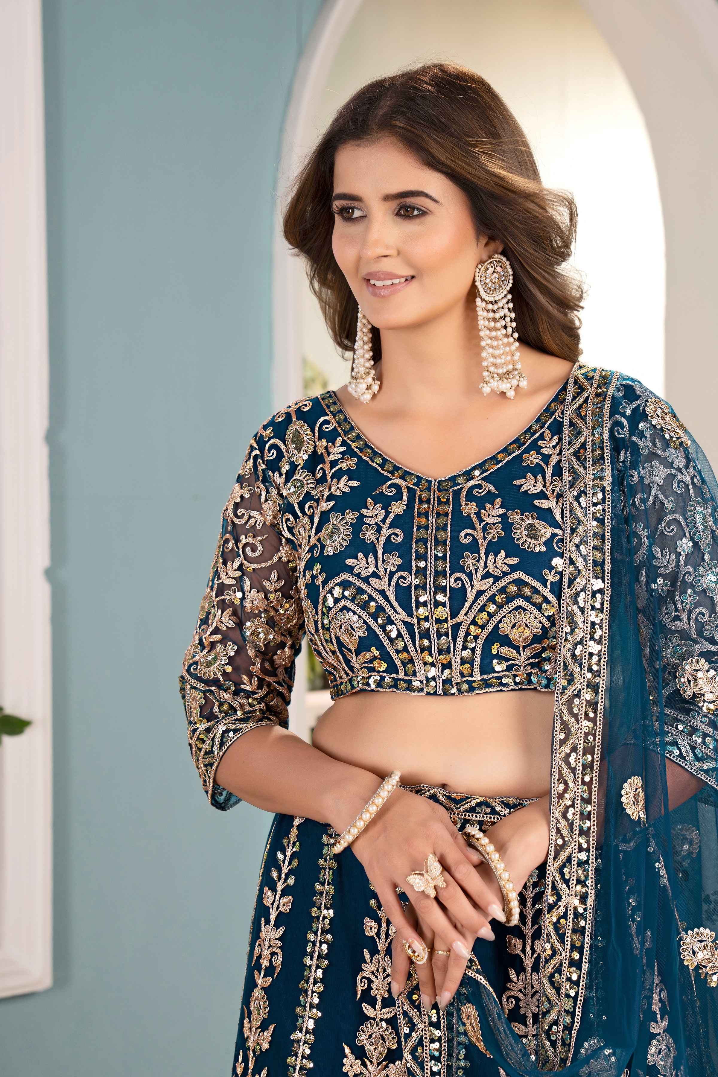 Amazing Rama Net Embroiderd Codding Designer Bridal Wear Lehanga Choli With Dupatta