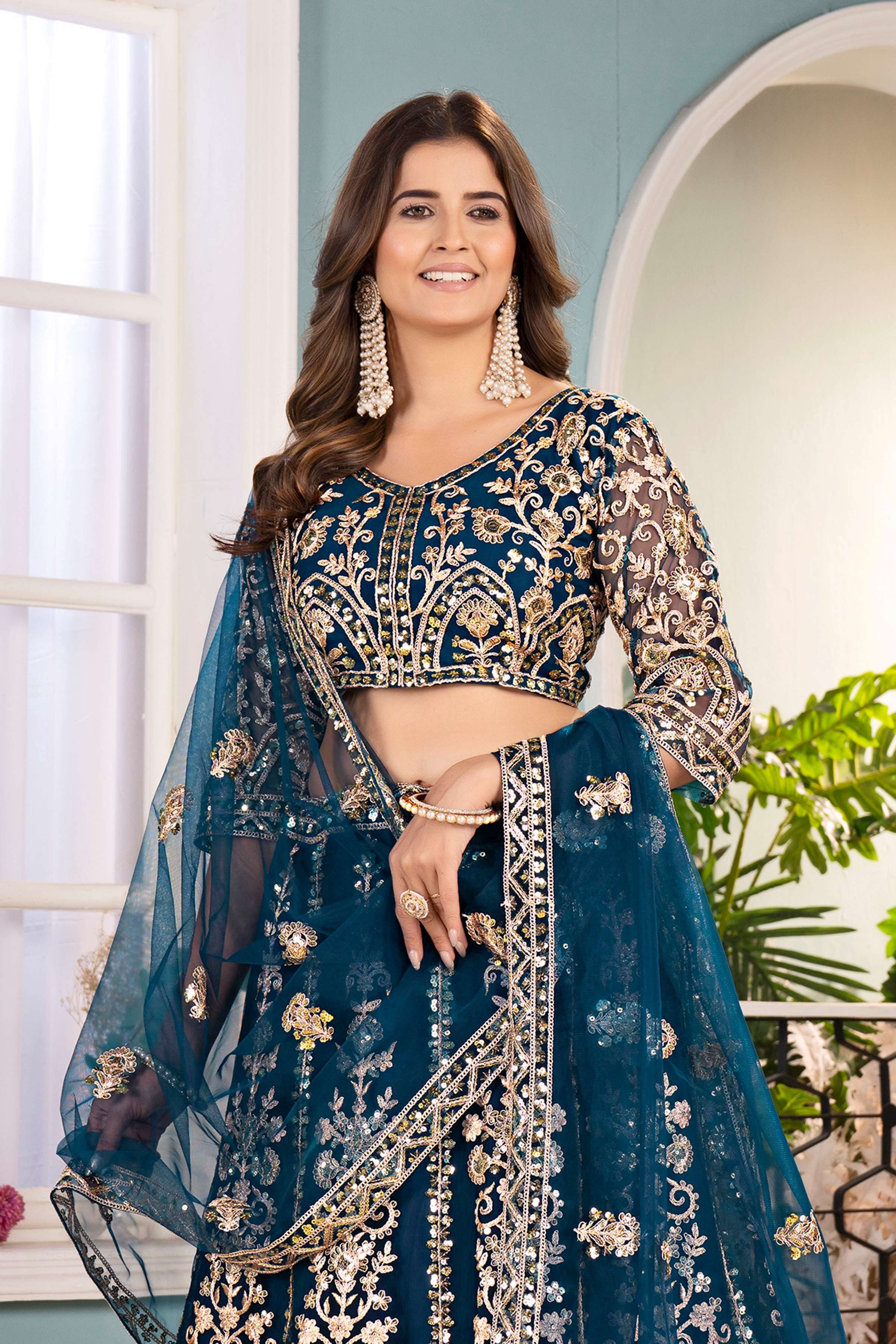 Amazing Rama Net Embroiderd Codding Designer Bridal Wear Lehanga Choli With Dupatta