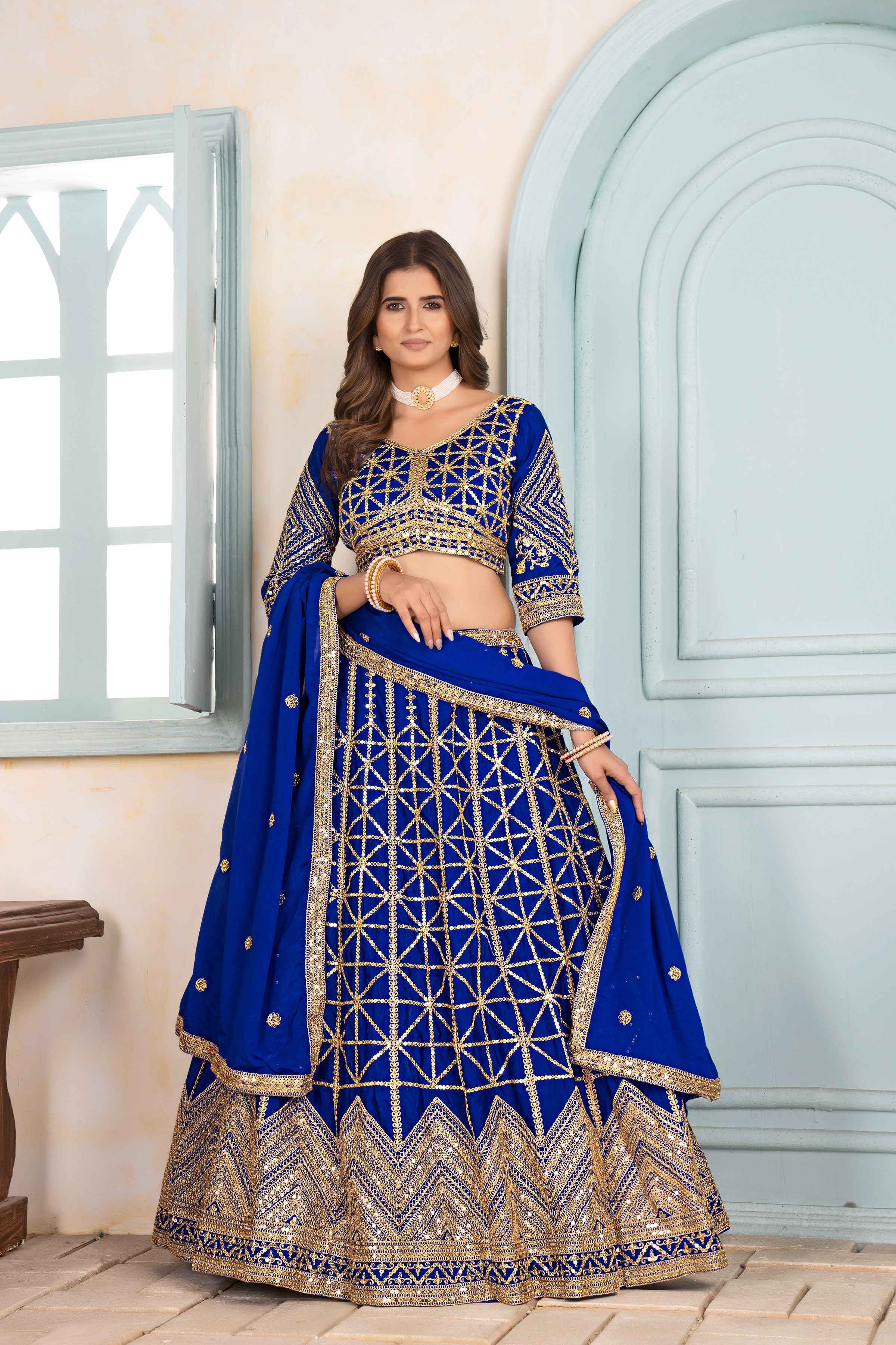 Alluring Navyblue Embroidery Sequence Designer Bridal Wear Lehenga Choli With Dupatta