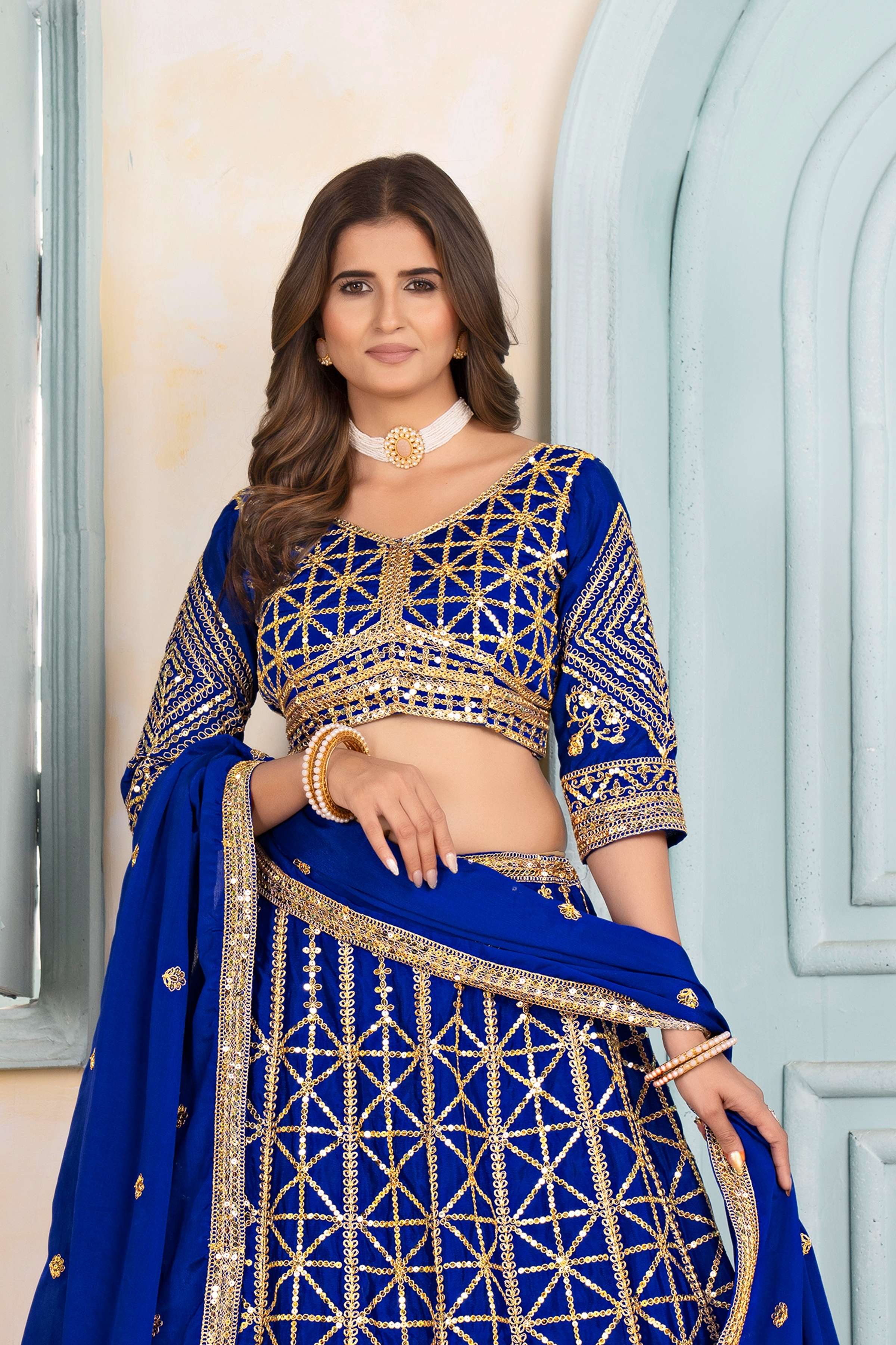 Alluring Navyblue Embroidery Sequence Designer Bridal Wear Lehenga Choli With Dupatta