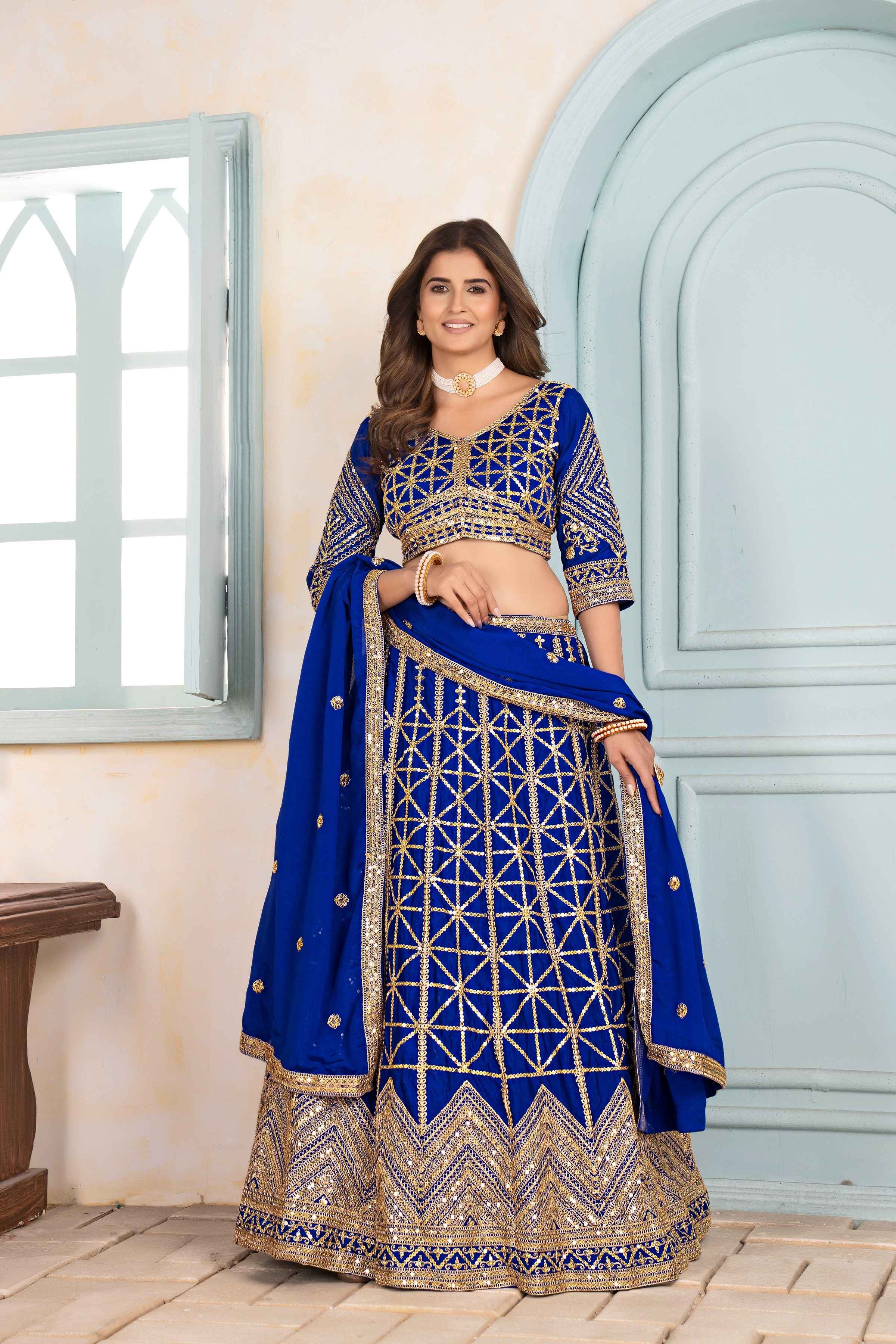 Alluring Navyblue Embroidery Sequence Designer Bridal Wear Lehenga Choli With Dupatta