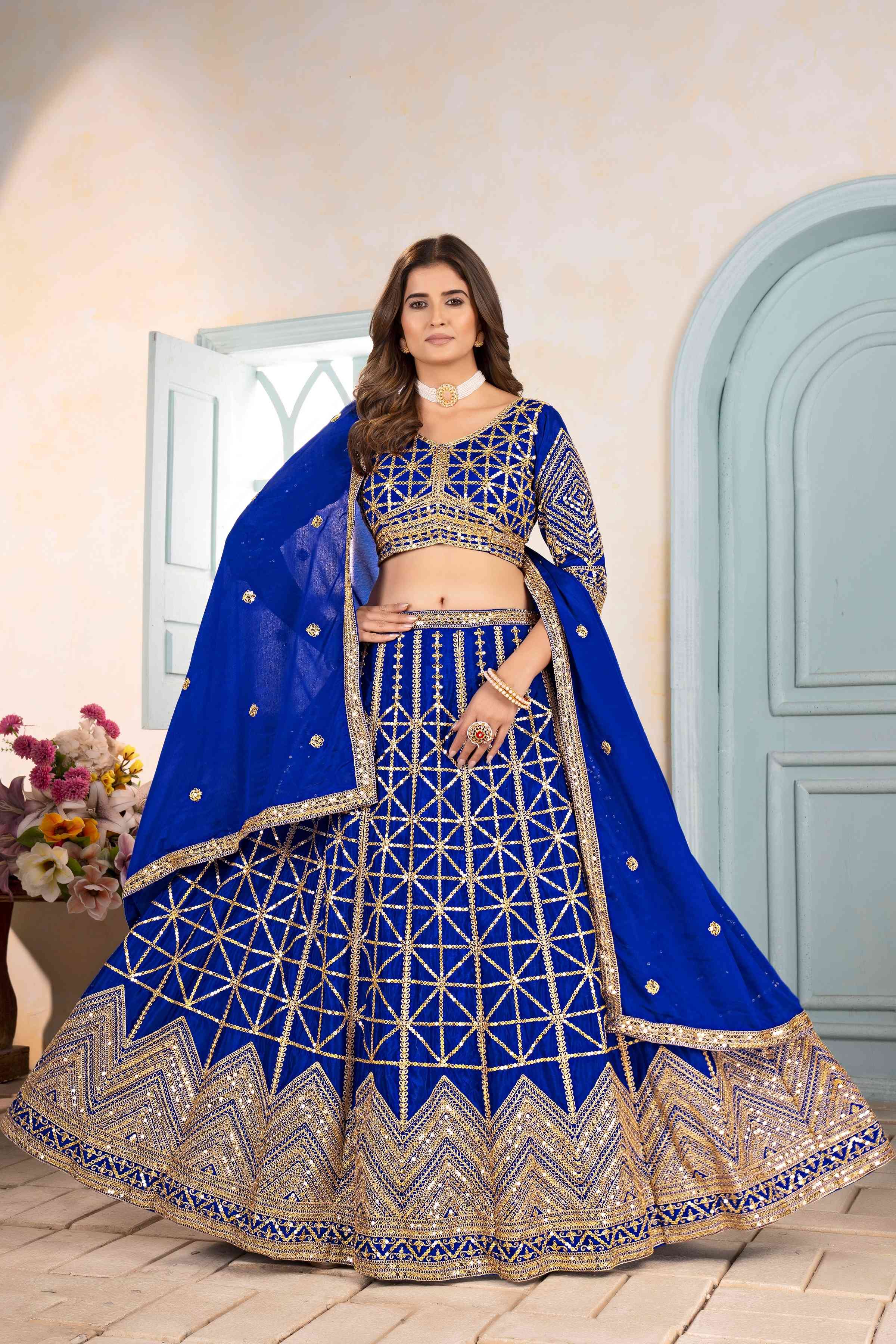 Alluring Navyblue Embroidery Sequence Designer Bridal Wear Lehenga Choli With Dupatta