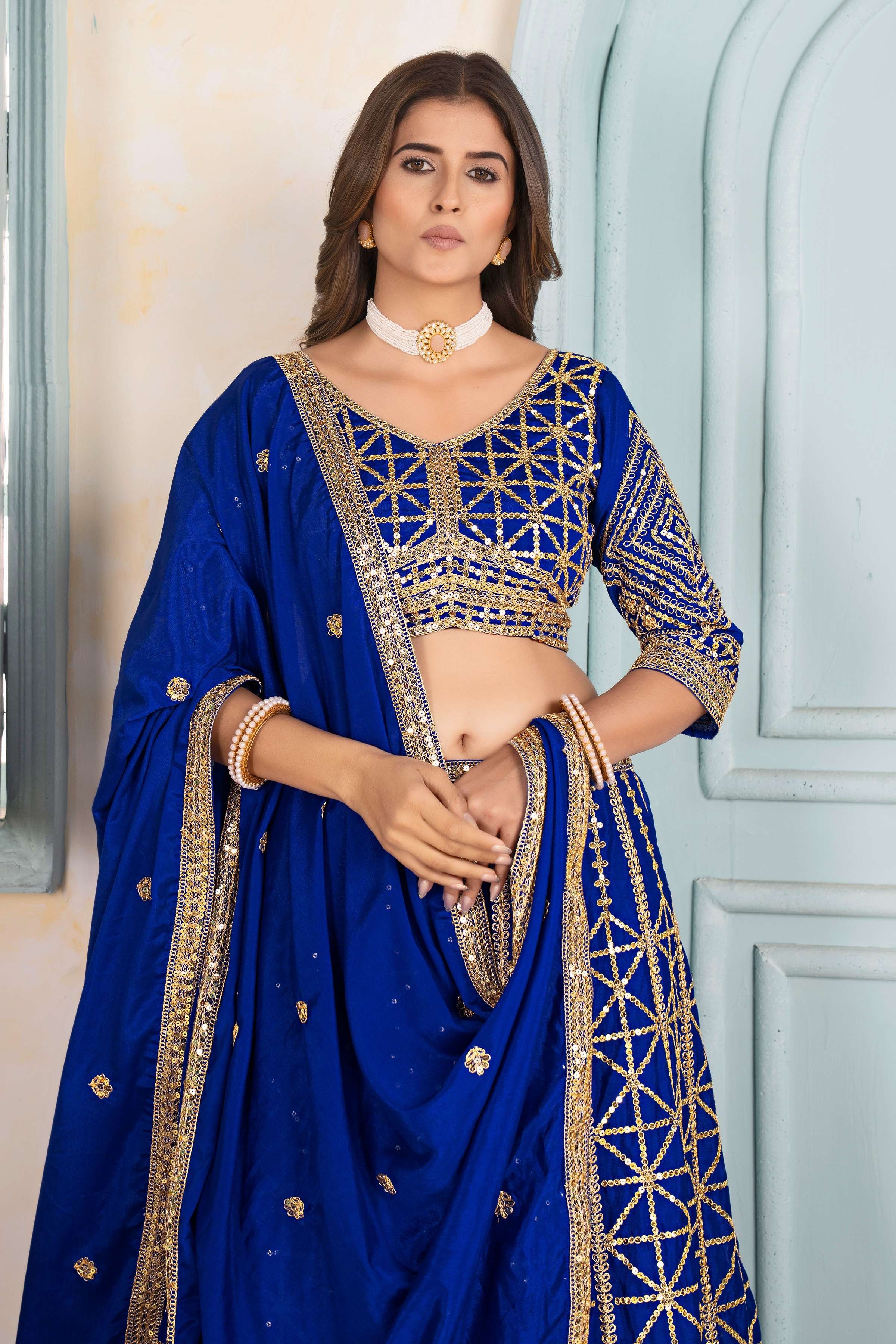 Alluring Navyblue Embroidery Sequence Designer Bridal Wear Lehenga Choli With Dupatta