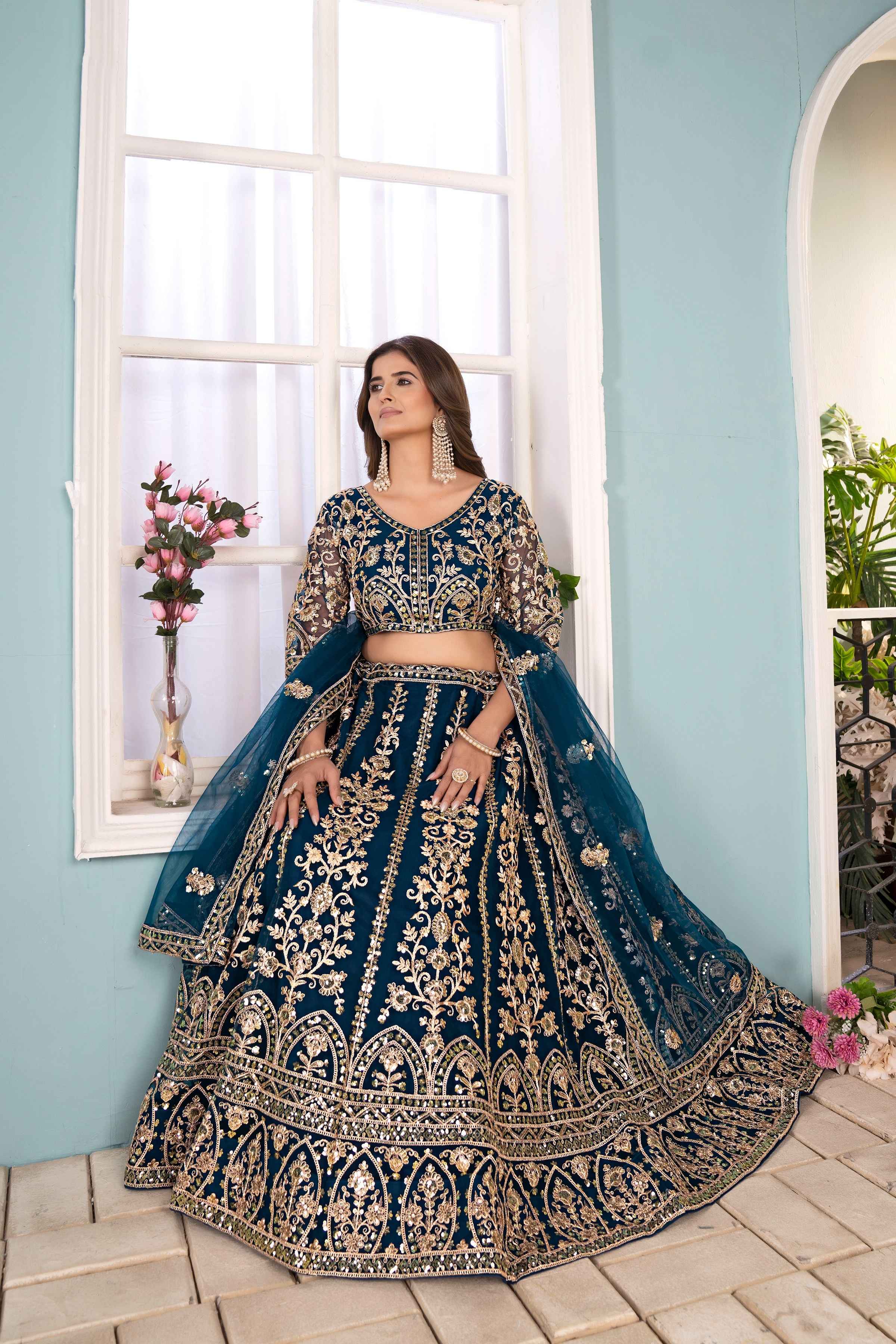 Amazing Rama Net Embroiderd Codding Designer Bridal Wear Lehanga Choli With Dupatta
