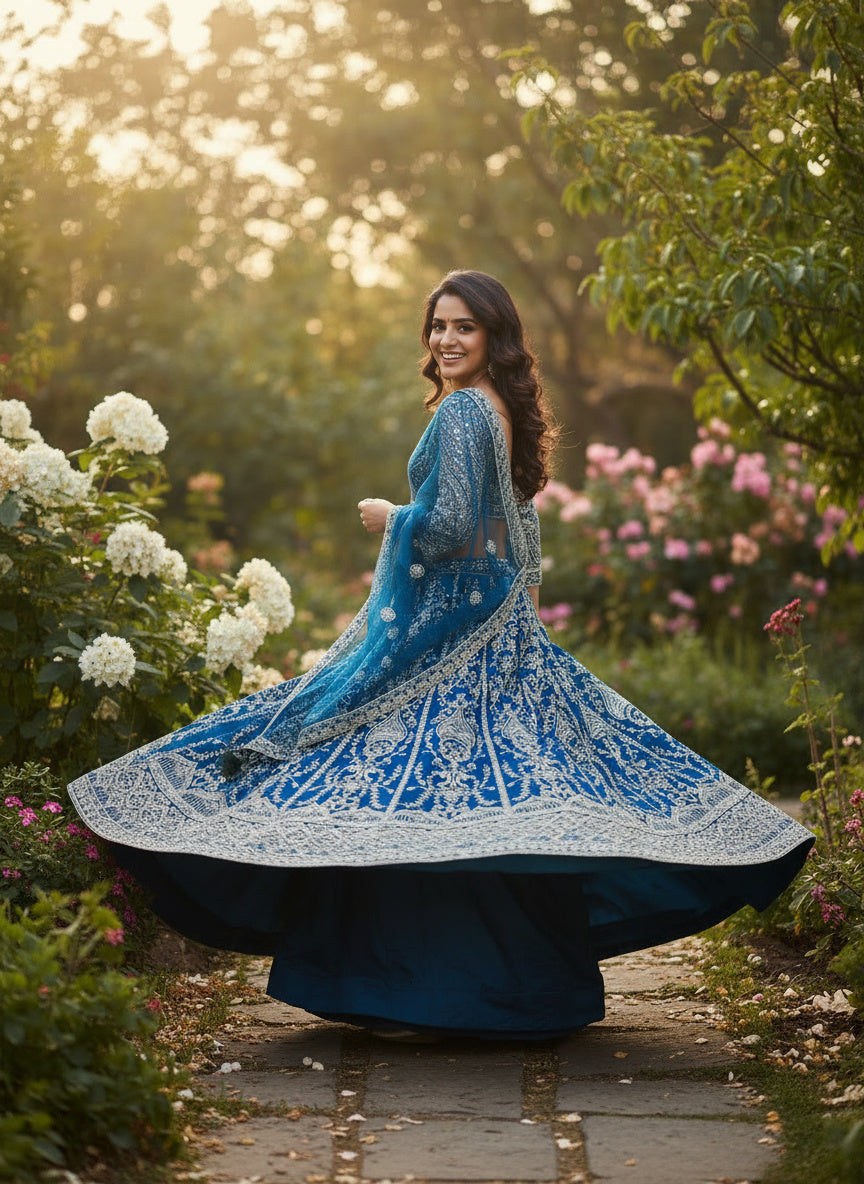 Incredible Teal Blue Sangeet Wear Butterfly Net Royal Lehenga Choli With Dupatta