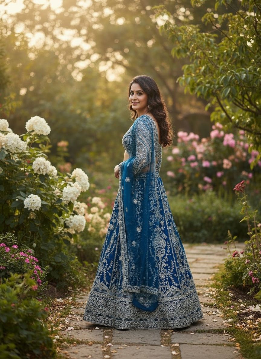 Incredible Teal Blue Sangeet Wear Butterfly Net Royal Lehenga Choli With Dupatta