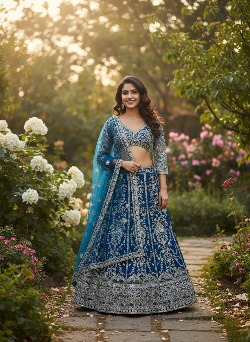 Incredible Teal Blue Sangeet Wear Butterfly Net Royal Lehenga Choli With Dupatta