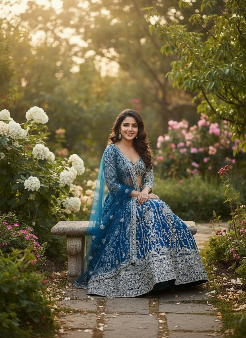 Incredible Teal Blue Sangeet Wear Butterfly Net Royal Lehenga Choli With Dupatta