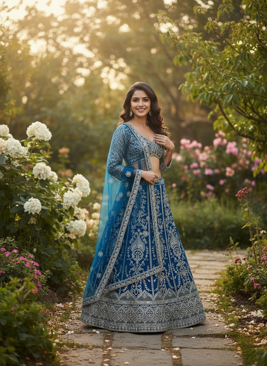 Incredible Teal Blue Sangeet Wear Butterfly Net Royal Lehenga Choli With Dupatta