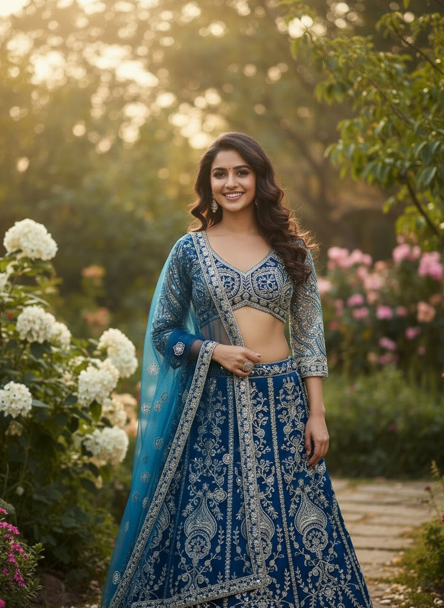 Incredible Teal Blue Sangeet Wear Butterfly Net Royal Lehenga Choli With Dupatta