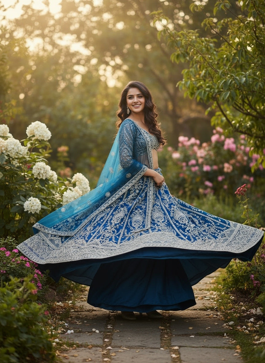 Incredible Teal Blue Sangeet Wear Butterfly Net Royal Lehenga Choli With Dupatta