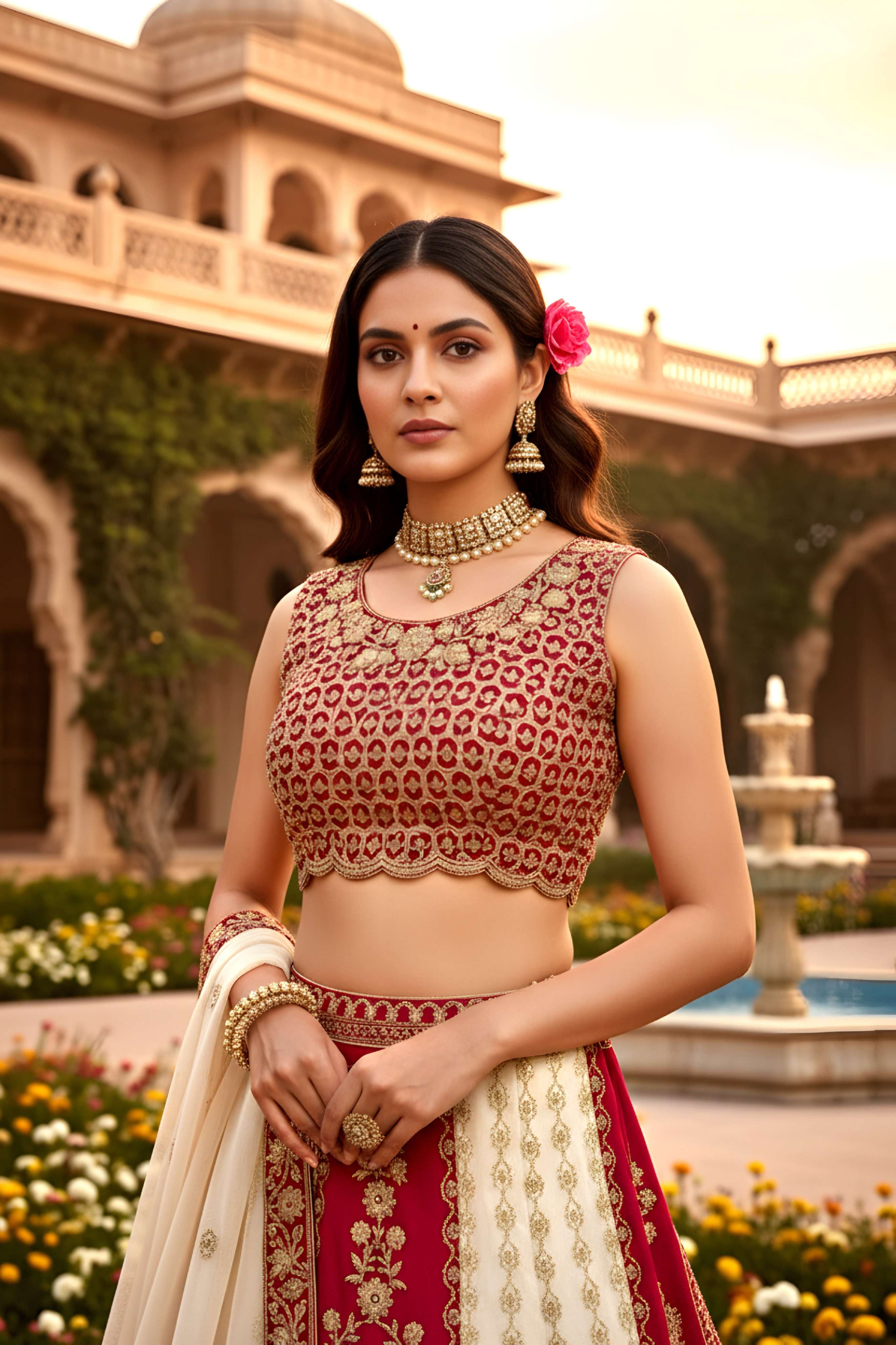 Beautiful Golden Georgette Sequence Designer Bridal Wear Lehenga Choli With Dupatta