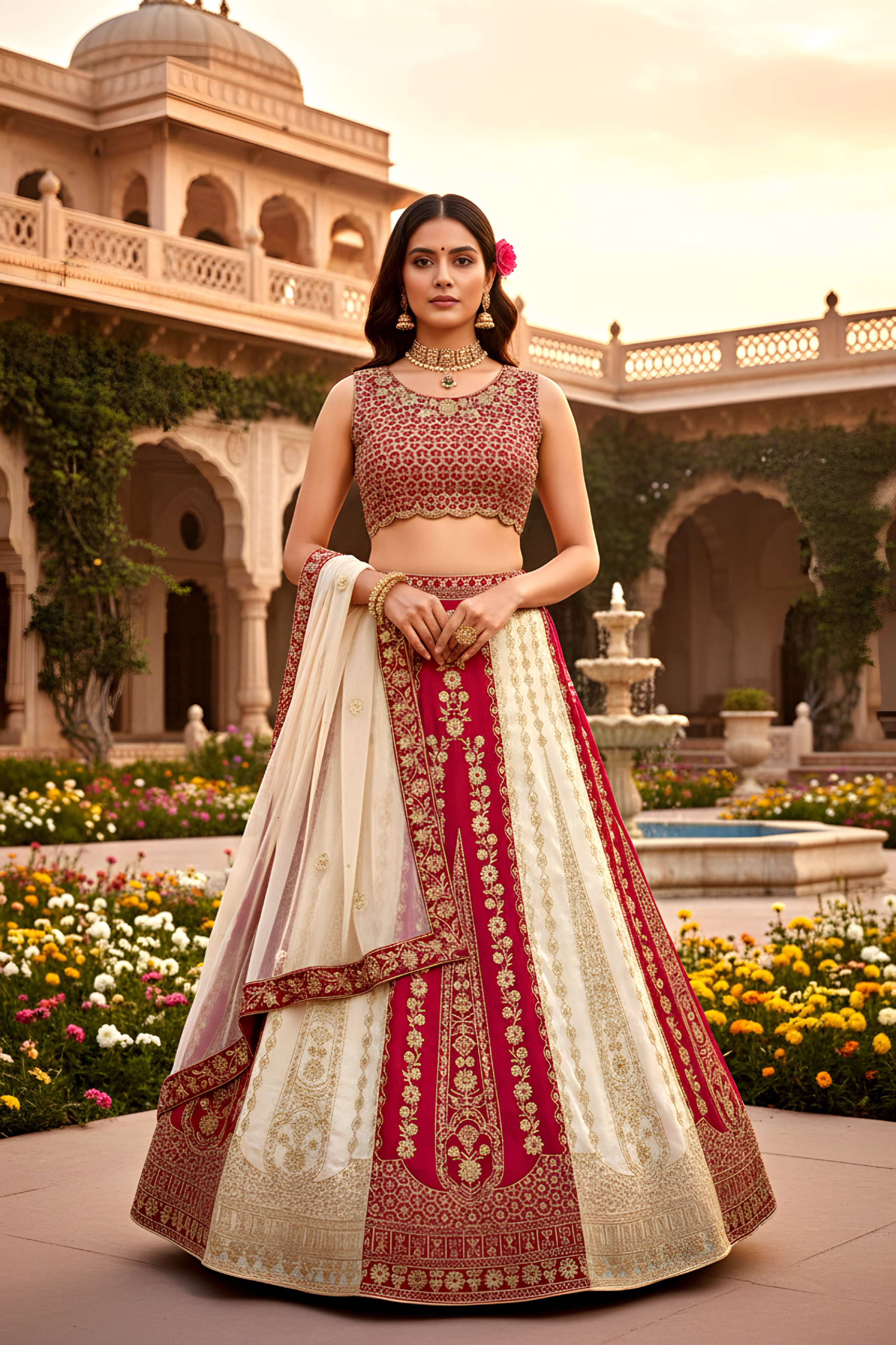 Beautiful Golden Georgette Sequence Designer Bridal Wear Lehenga Choli With Dupatta