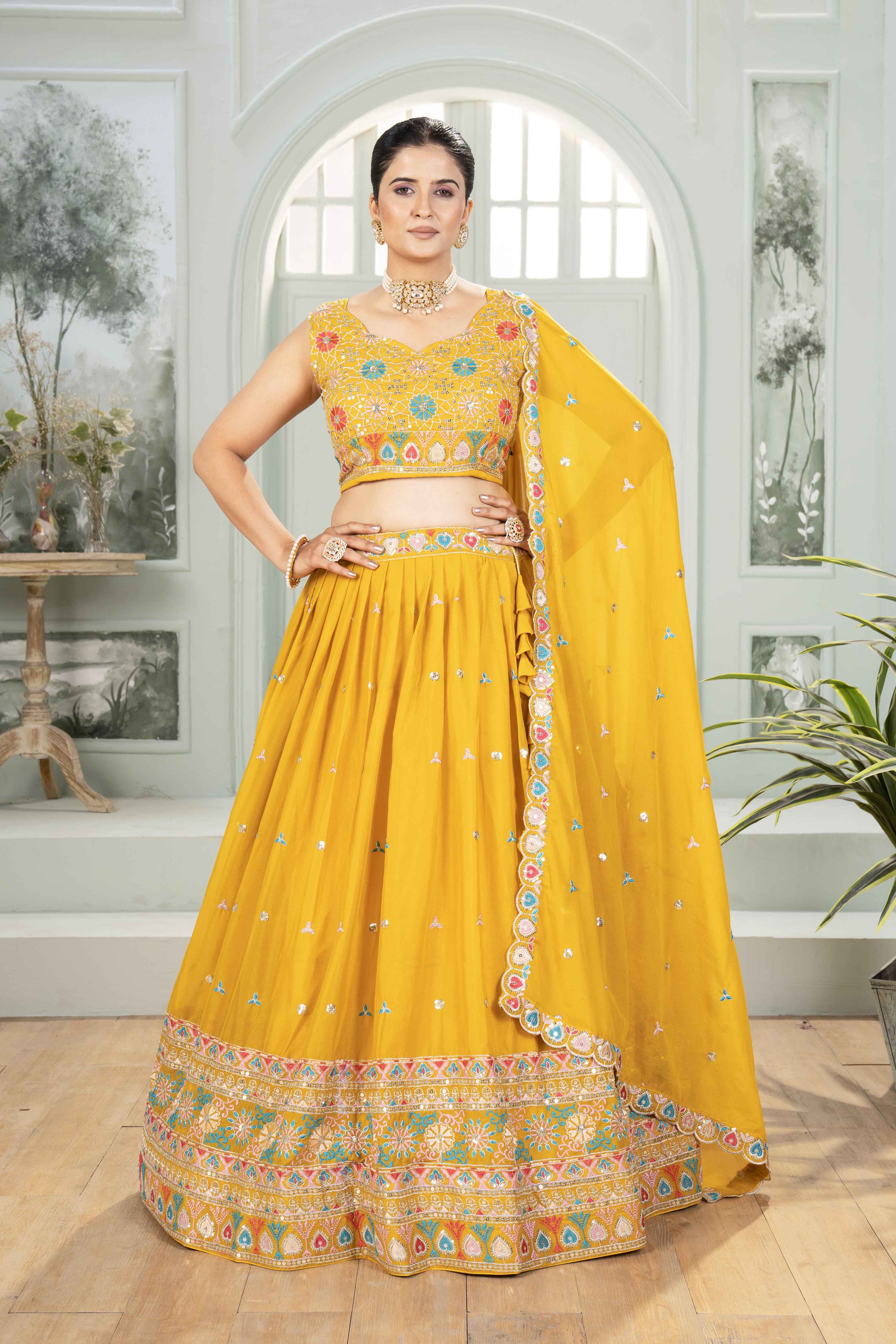 Mustard Marigold Embroidered Lehenga
