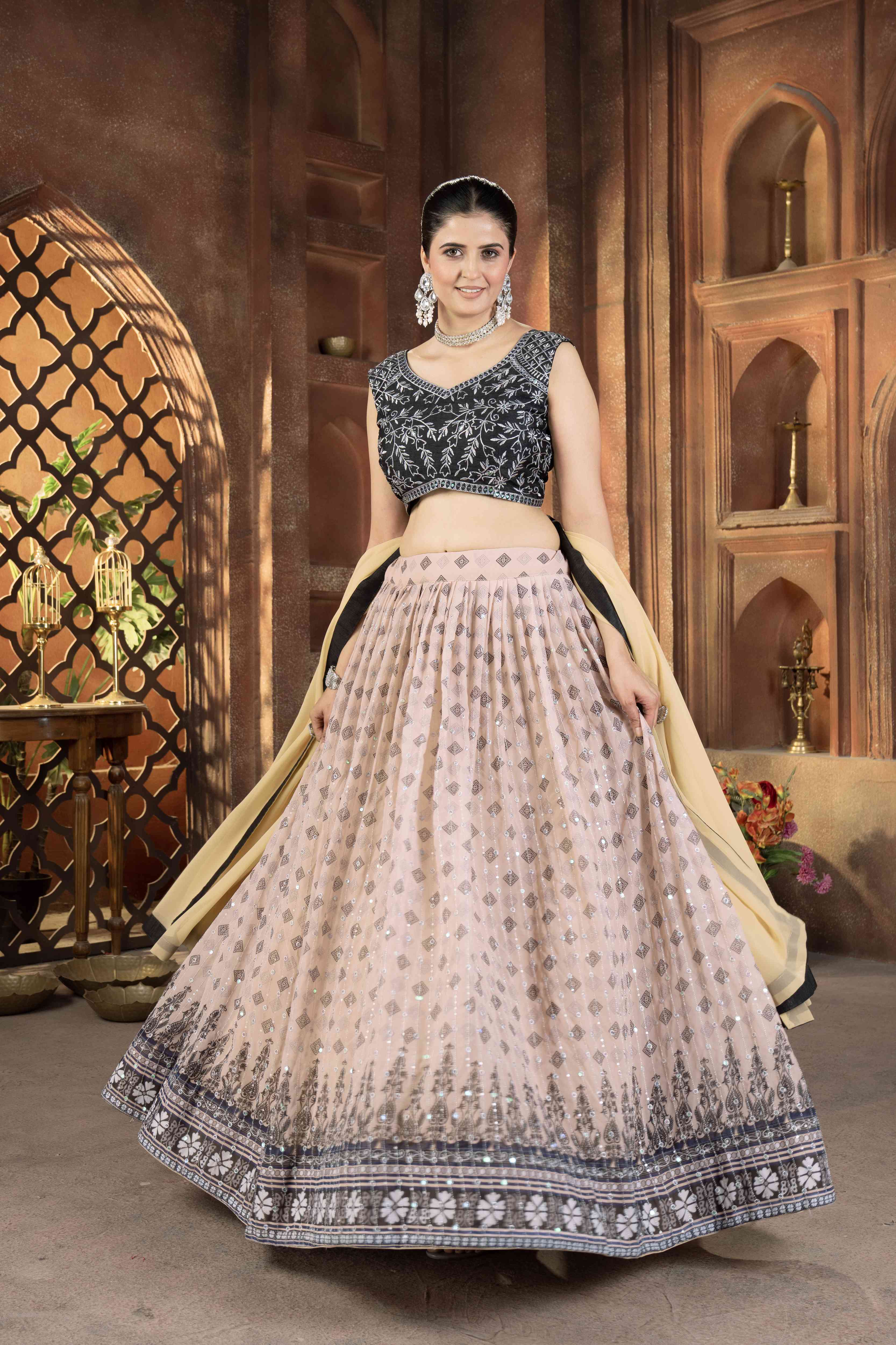 Dashing Digital Printed Embroidery Sequnece Designer Lehnega Choli With Dupatta