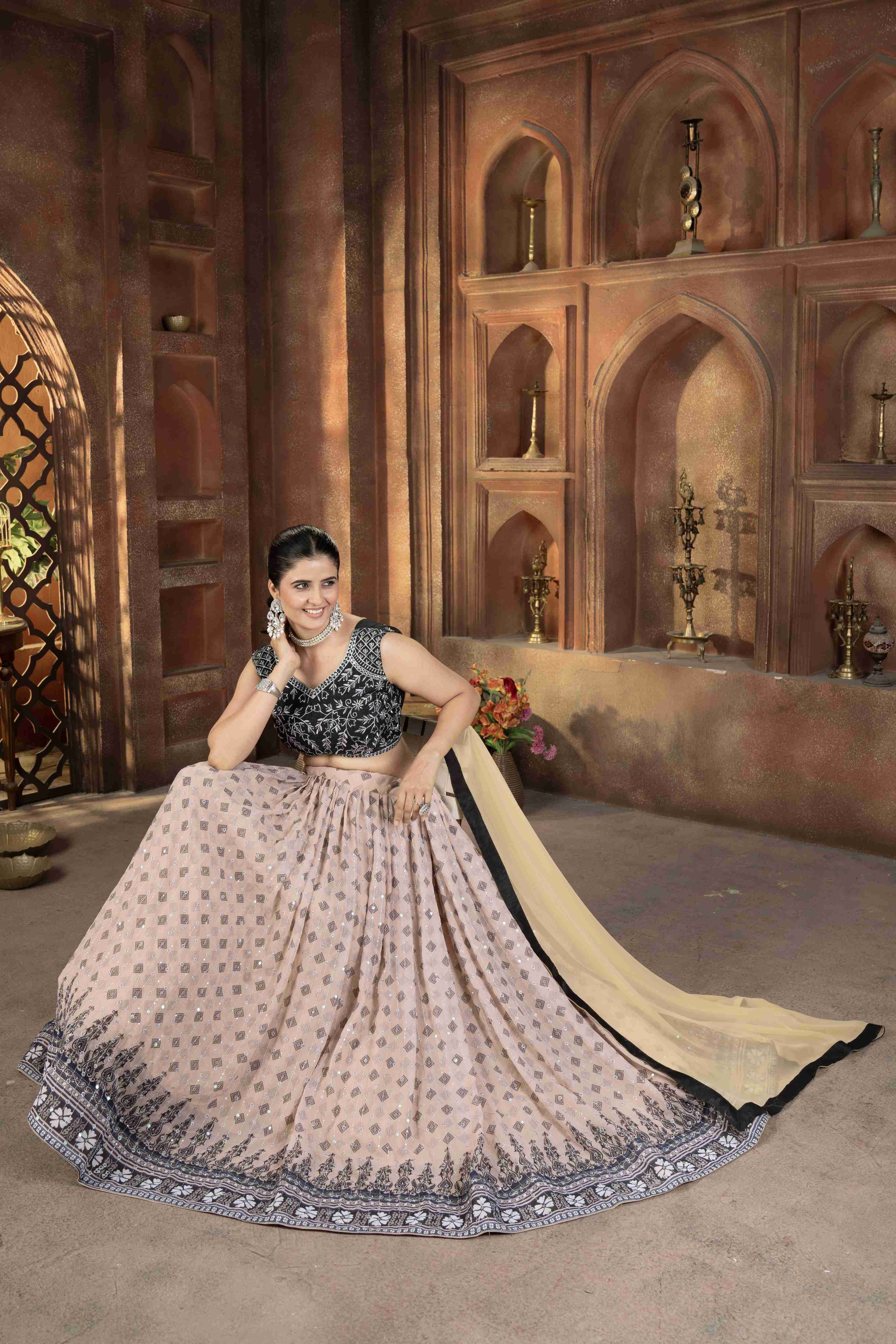 Dashing Digital Printed Embroidery Sequnece Designer Lehnega Choli With Dupatta