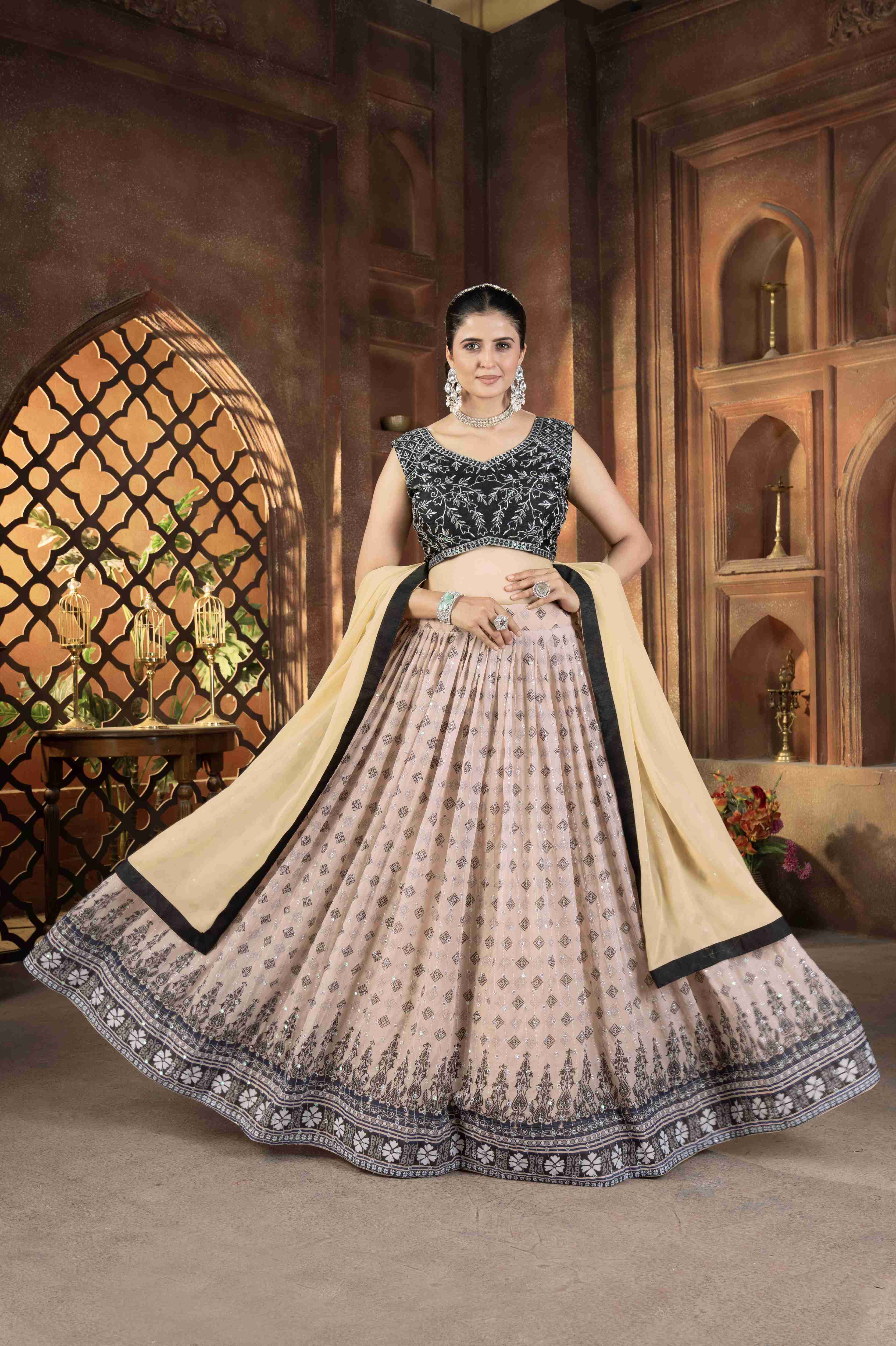 Dashing Digital Printed Embroidery Sequnece Designer Lehnega Choli With Dupatta