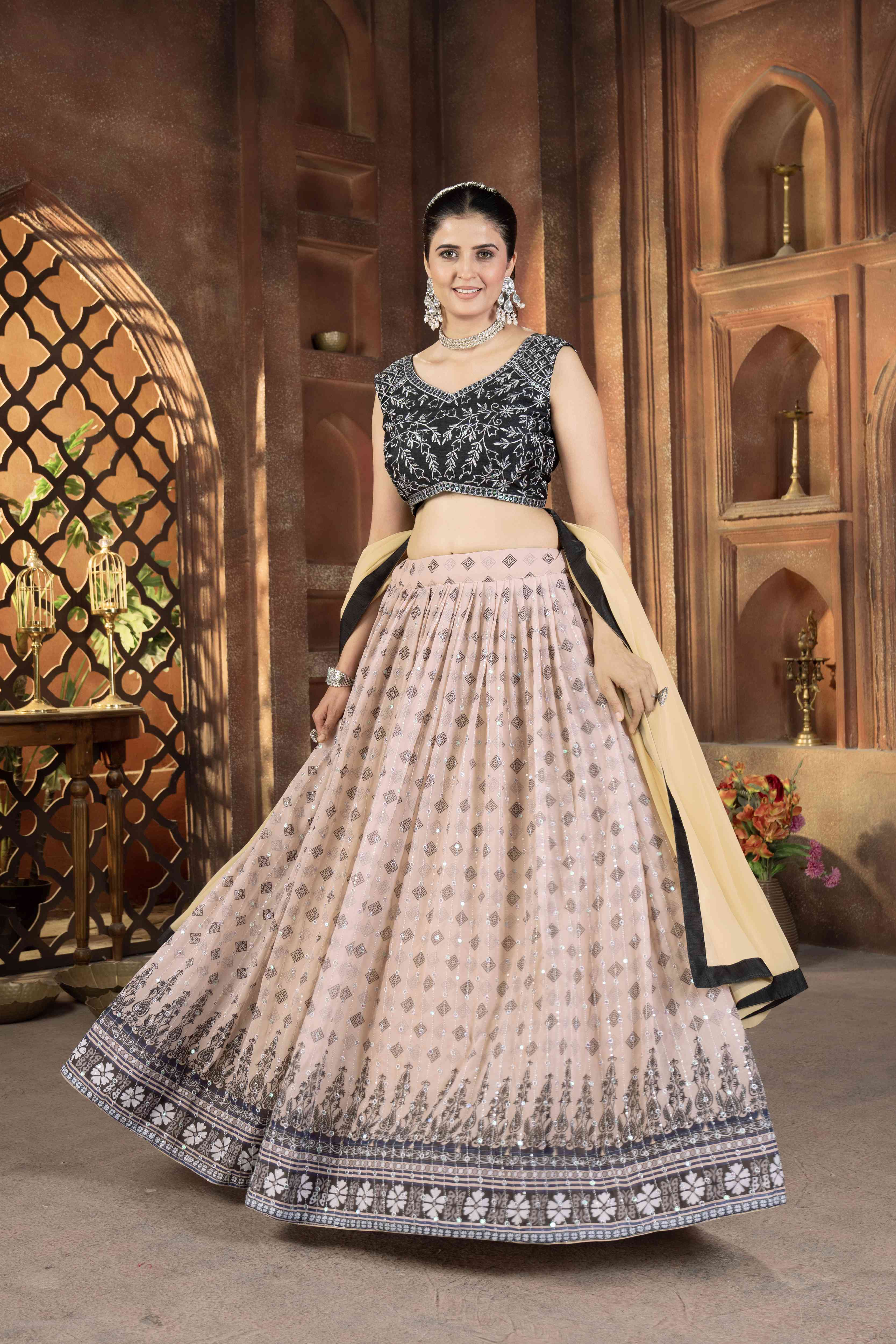 Dashing Digital Printed Embroidery Sequnece Designer Lehnega Choli With Dupatta