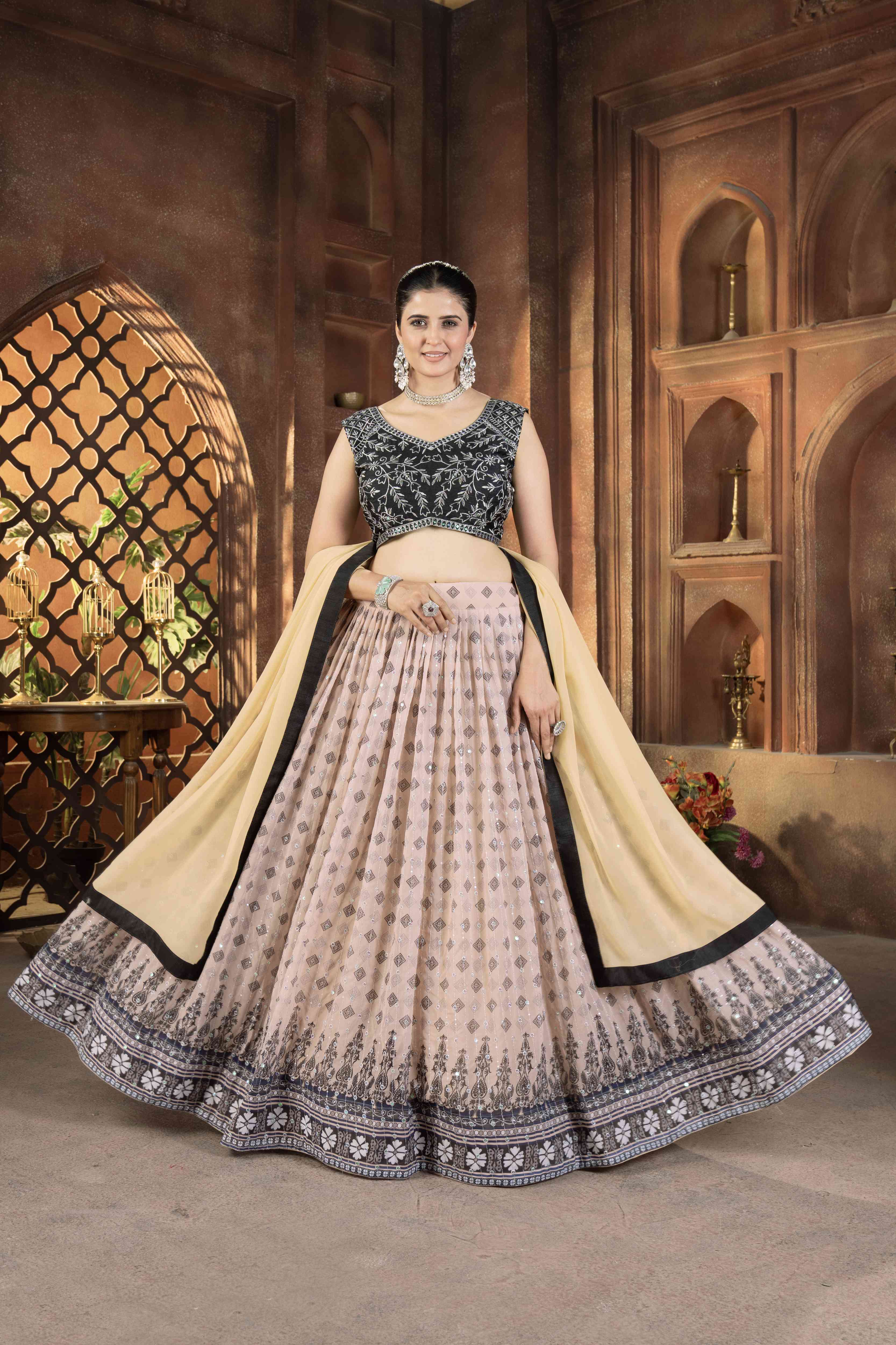 Dashing Digital Printed Embroidery Sequnece Designer Lehnega Choli With Dupatta