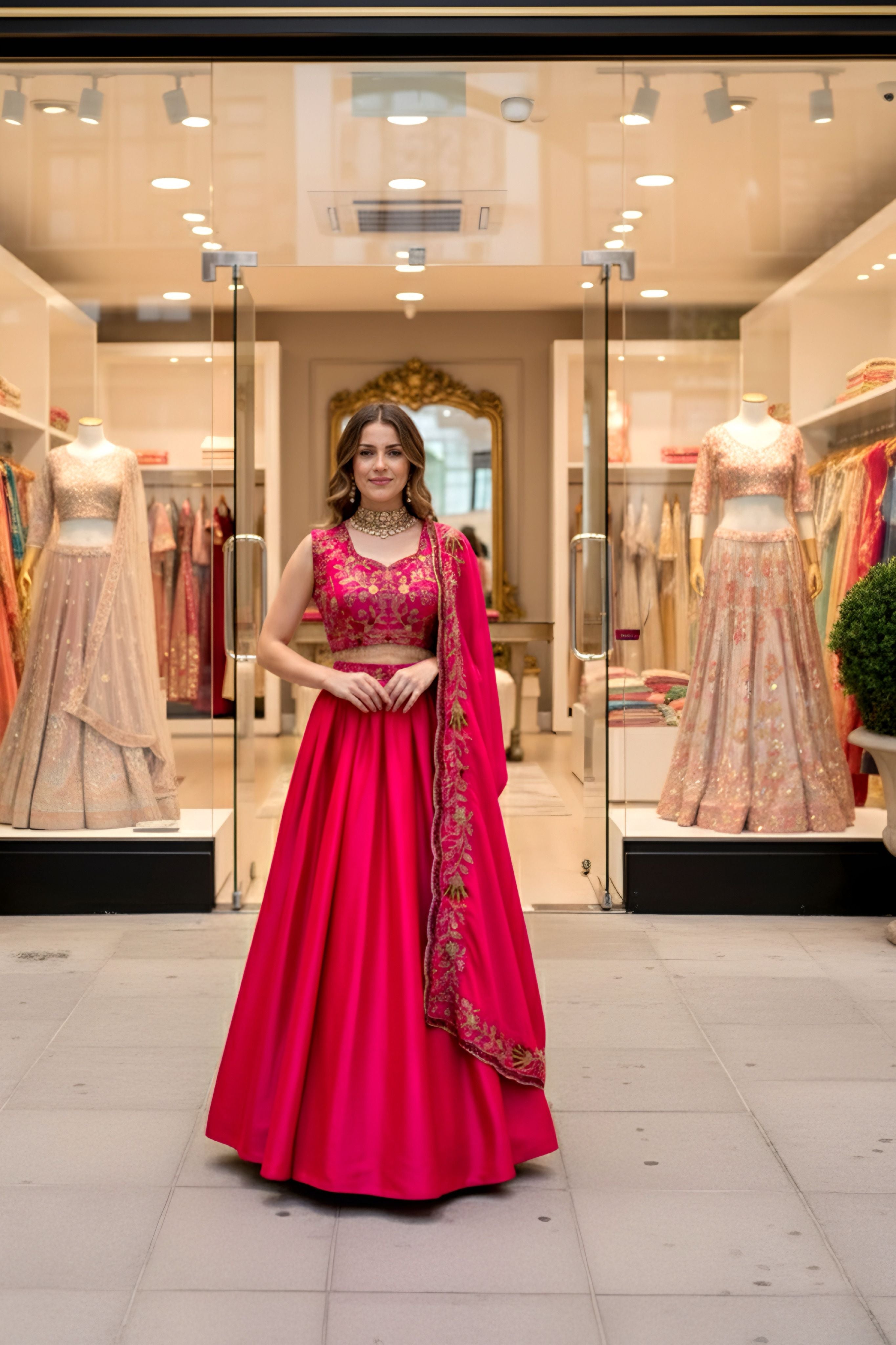 Vibrant Pink Malai Satin Sequence Treads Designer Bridal Wear Lehenga Choli With Dupatta