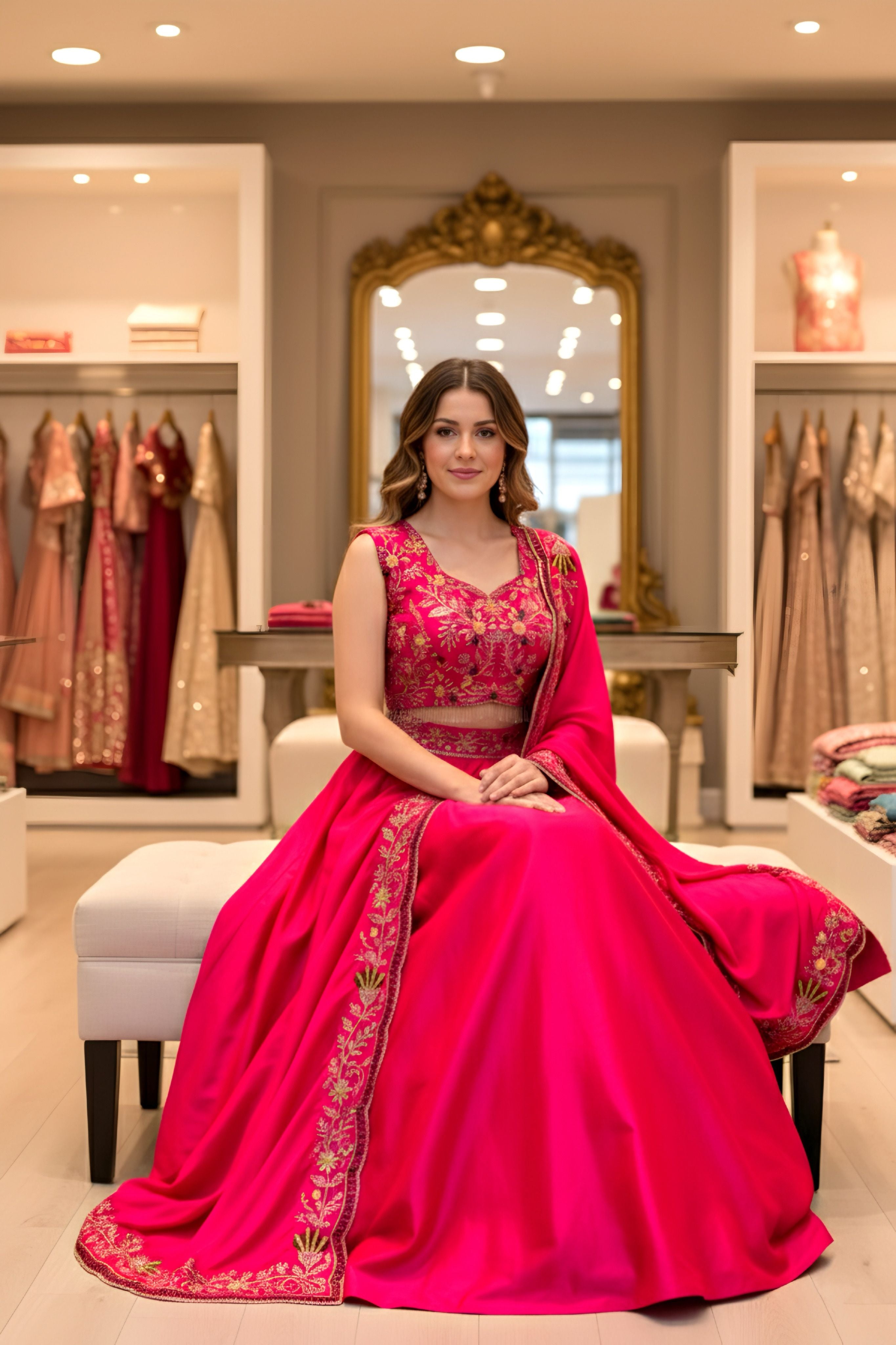 Vibrant Pink Malai Satin Sequence Treads Designer Bridal Wear Lehenga Choli With Dupatta
