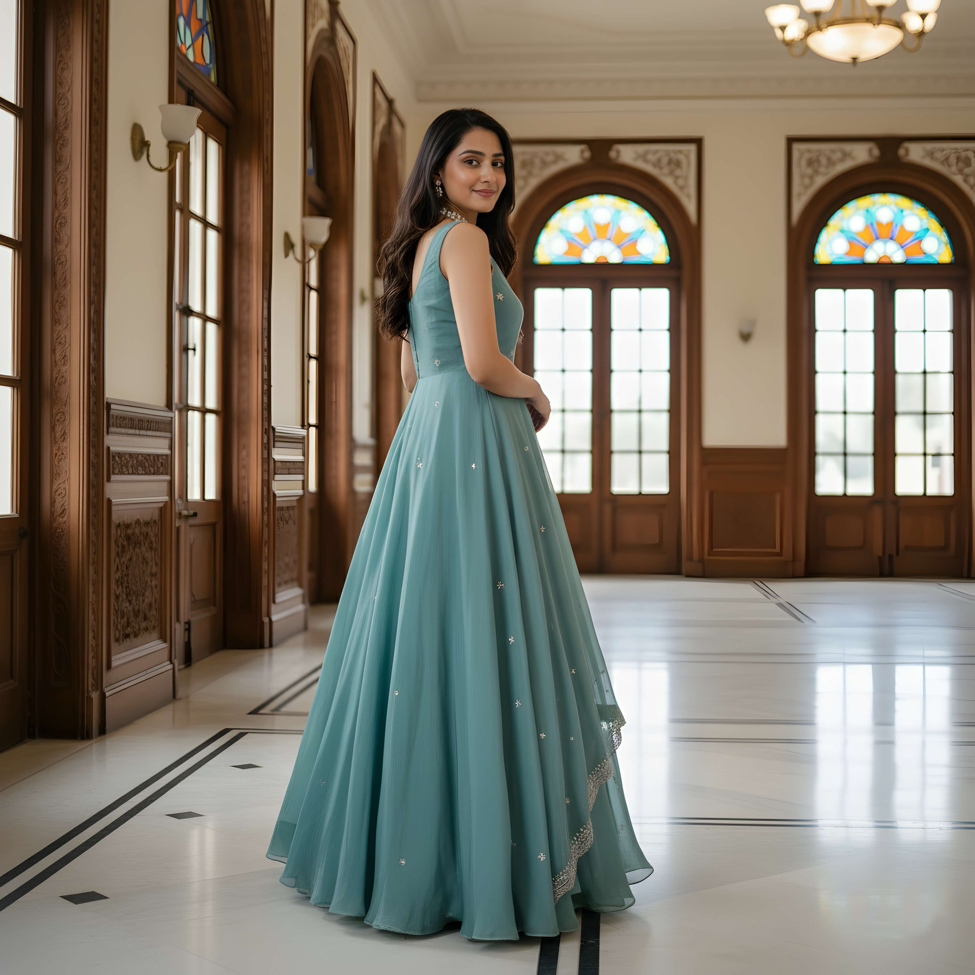 Charming Sea Green Embroidery Sequence Designer Festival Wear Anarkali Gown Pant With Dupa