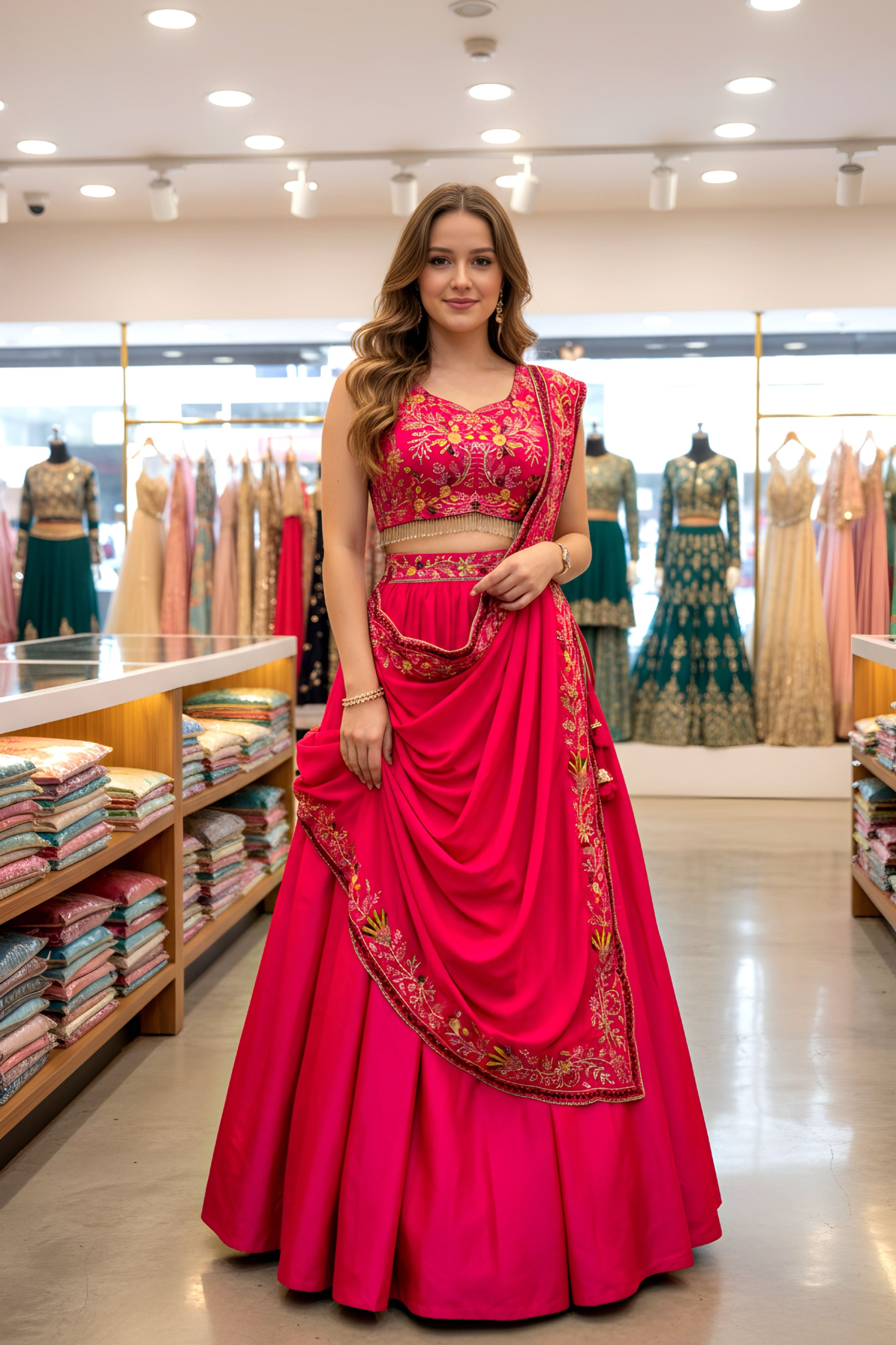Vibrant Pink Malai Satin Sequence Treads Designer Bridal Wear Lehenga Choli With Dupatta