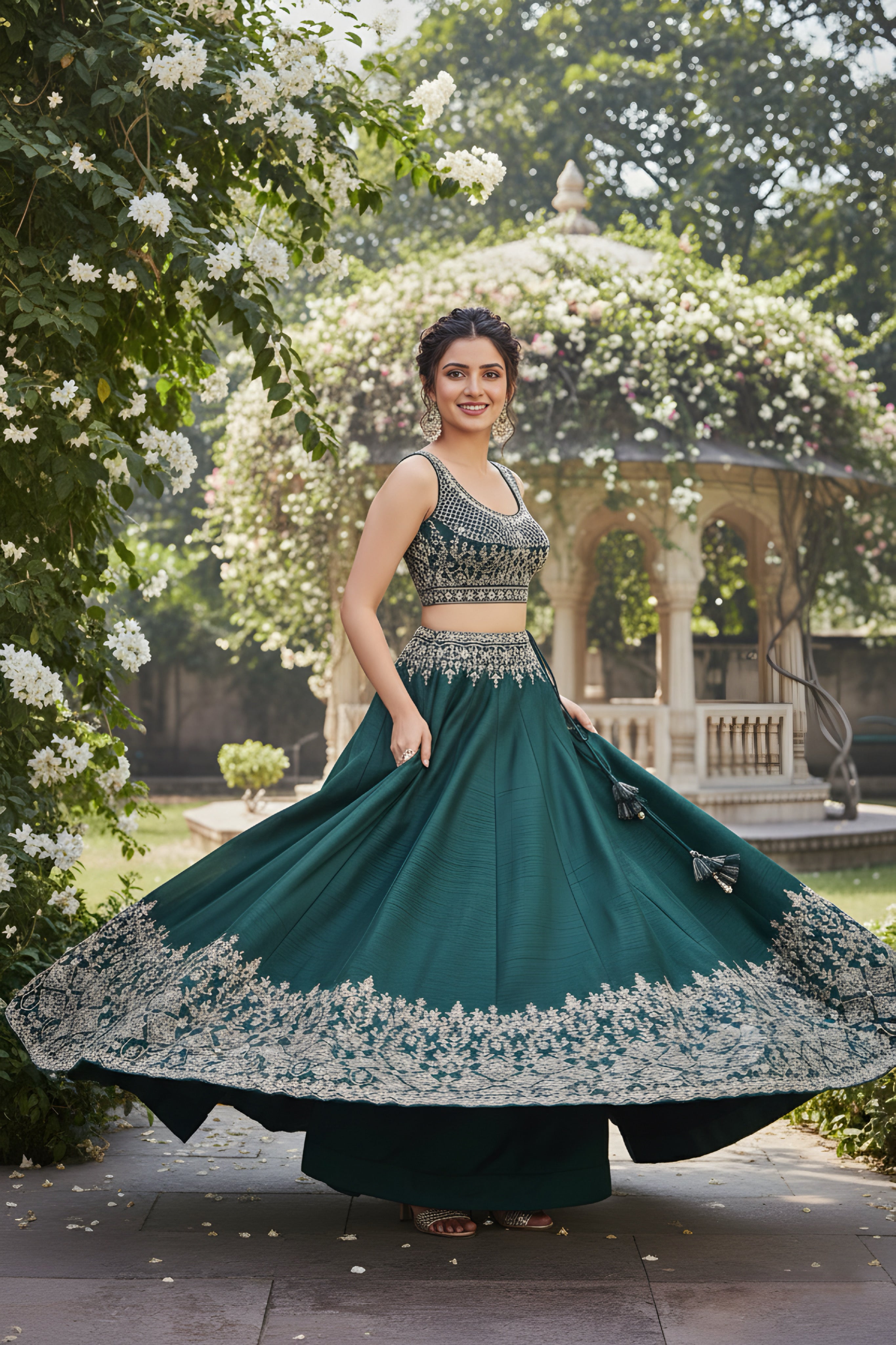 Elegant Dark Green Tapeta Silk Embroidery Designer Mehendi Wear Lehenga Choli With Dupatta