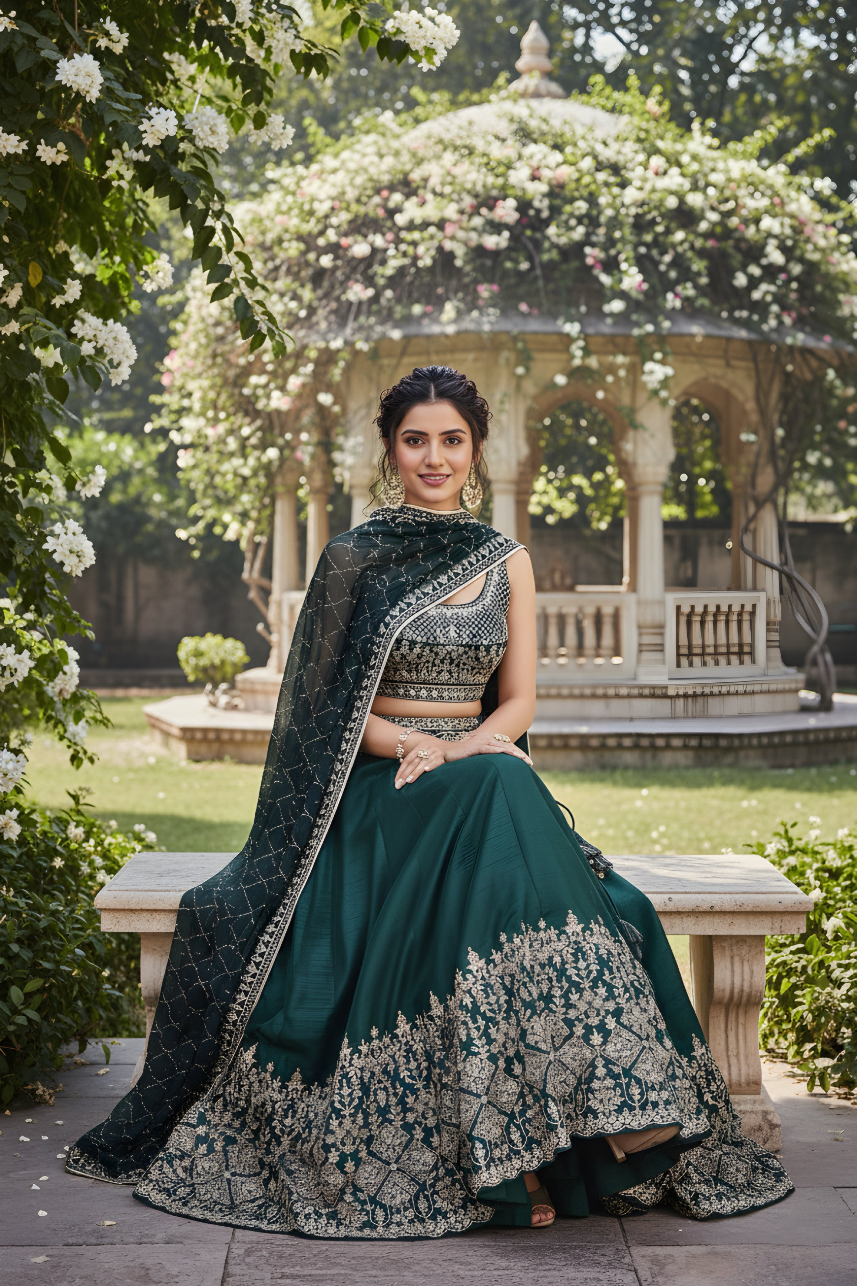 Elegant Dark Green Tapeta Silk Embroidery Designer Mehendi Wear Lehenga Choli With Dupatta